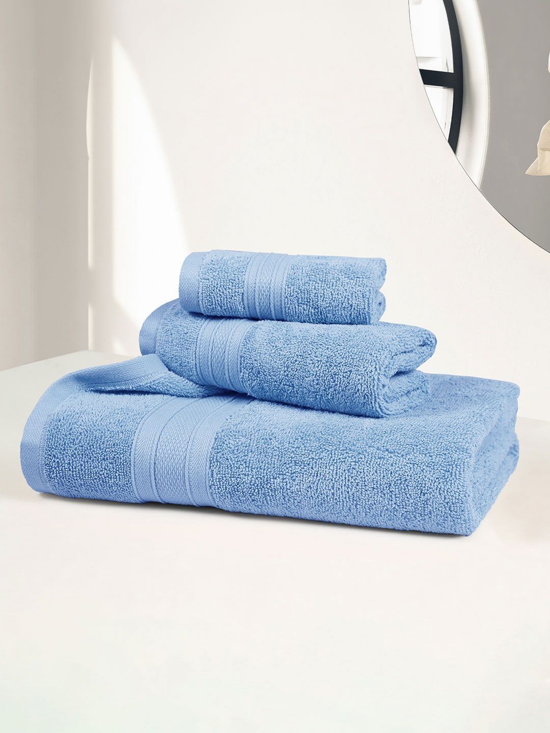 MYTRIDENT Soft Comfort Turquoise Blue 3 Pieces Pure Cotton 500 GSM Towel Set-image-49