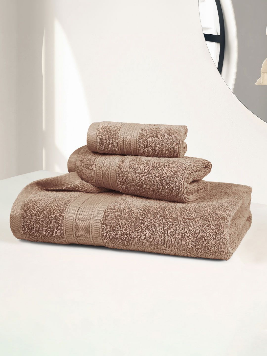 MYTRIDENT Soft Comfort Brown 3 Pieces Pure Cotton 500 GSM Towel Set-image-45