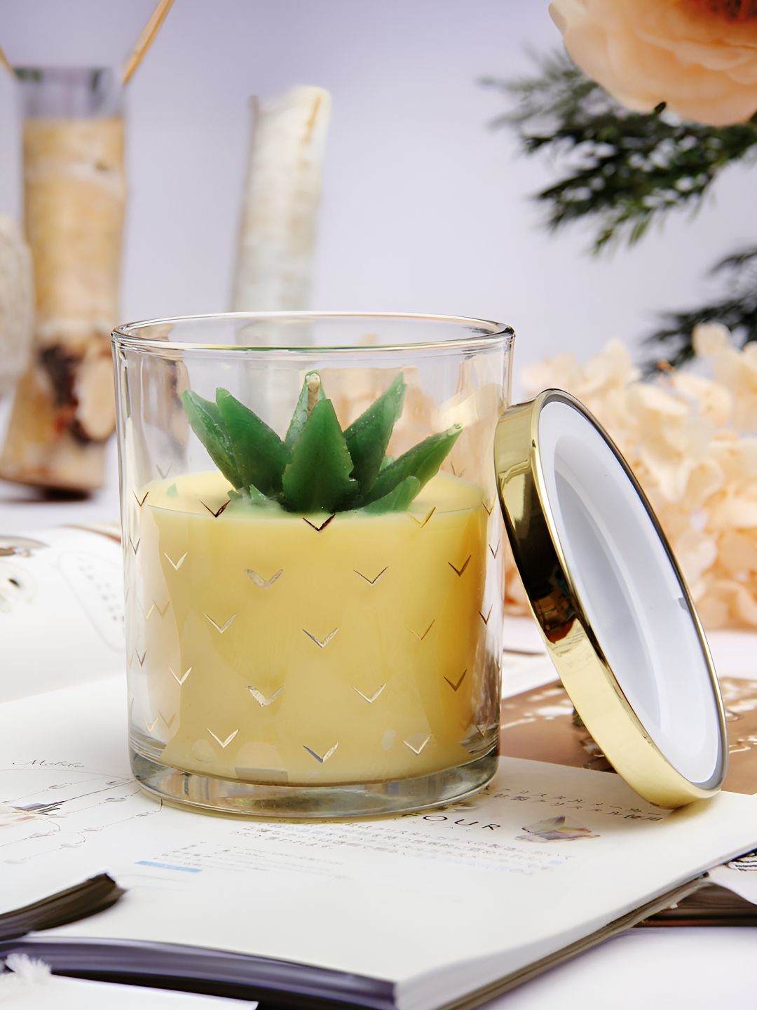The Better Home Yellow & Green Pineapple Scented Candle Jar-image-3