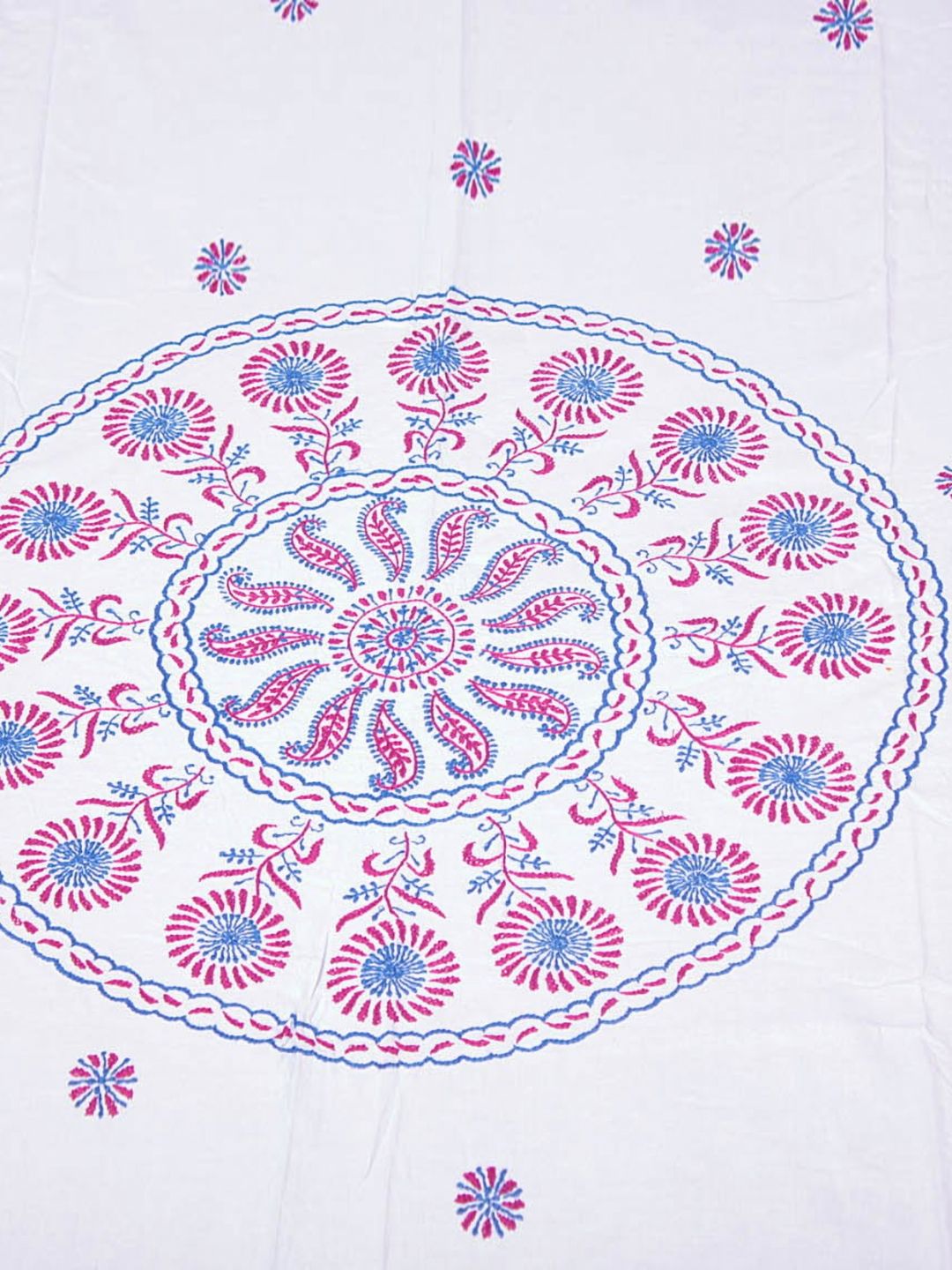 Exotic India Blue & White Floral 300 TC Cotton Queen Bedsheet With 2 Pillow Covers-image-21