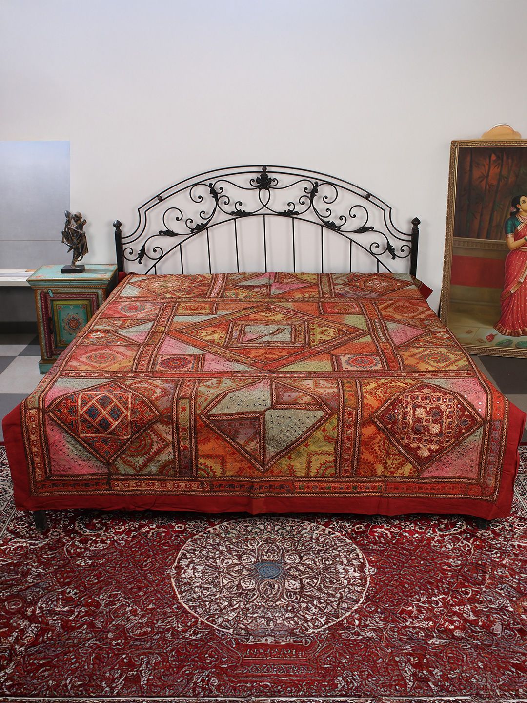 Exotic India Rose & Brown Ethnic Motifs 300 TC Cotton Queen Bedsheet-image-19