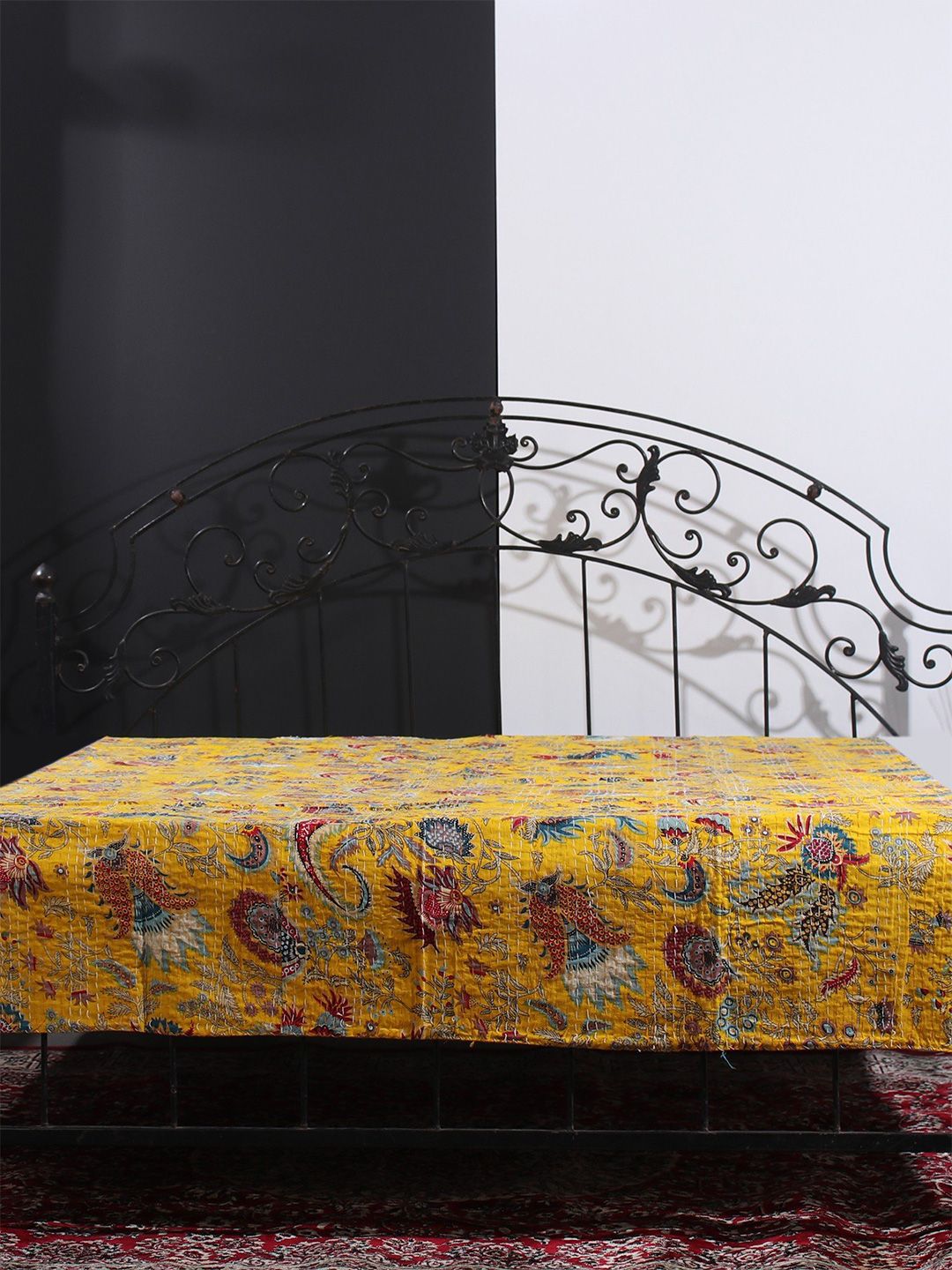 Exotic India Yellow & Red Floral 300 TC Queen Bed Covers-image-36