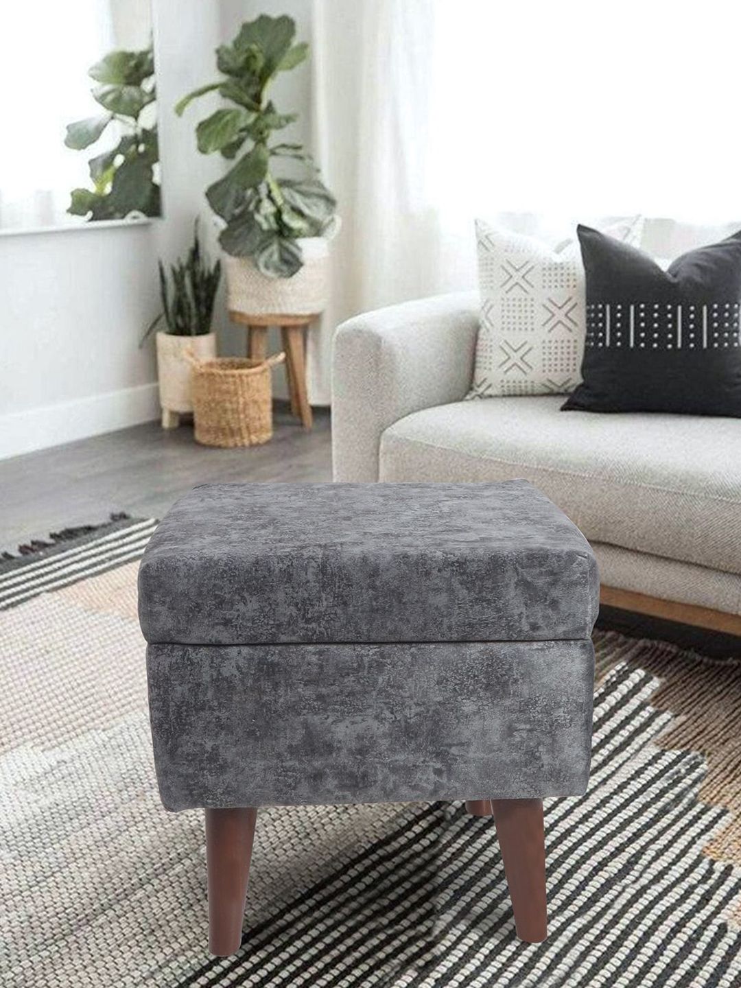 THE HOME CO. Grey Square Sitting Pouffe Ottoman-picture-18