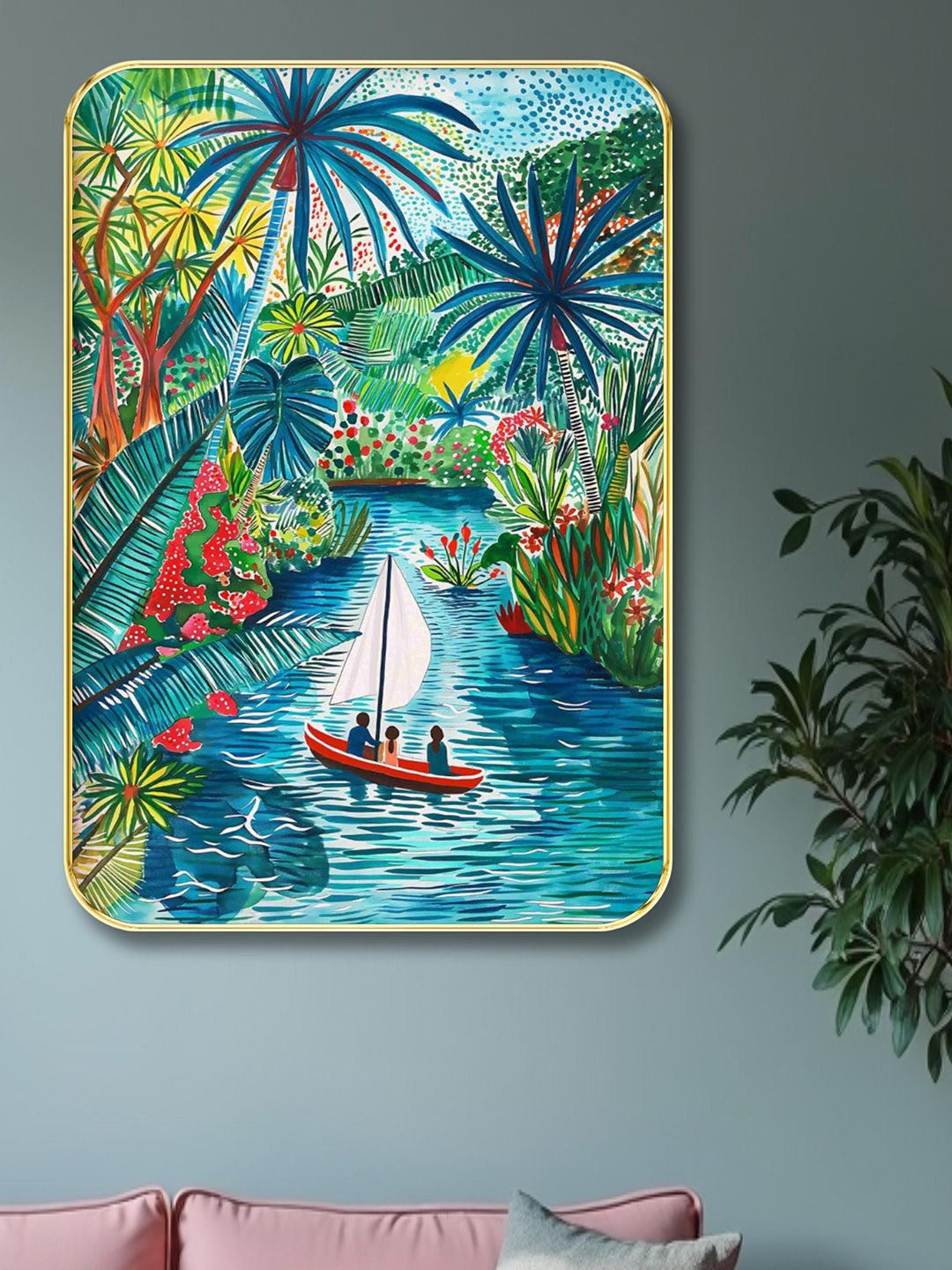 SAF Blue & Green Floral Printed Wooden Wall Art-picture-35