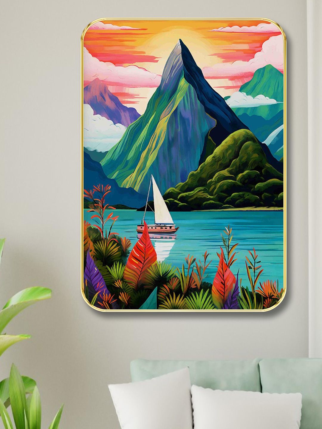 SAF Blue & Green Floral Printed Wooden Wall Art-picture-32