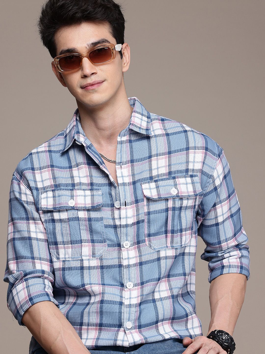 WROGN Comfort Fit Opaque Checked Casual Shirt-picture-39