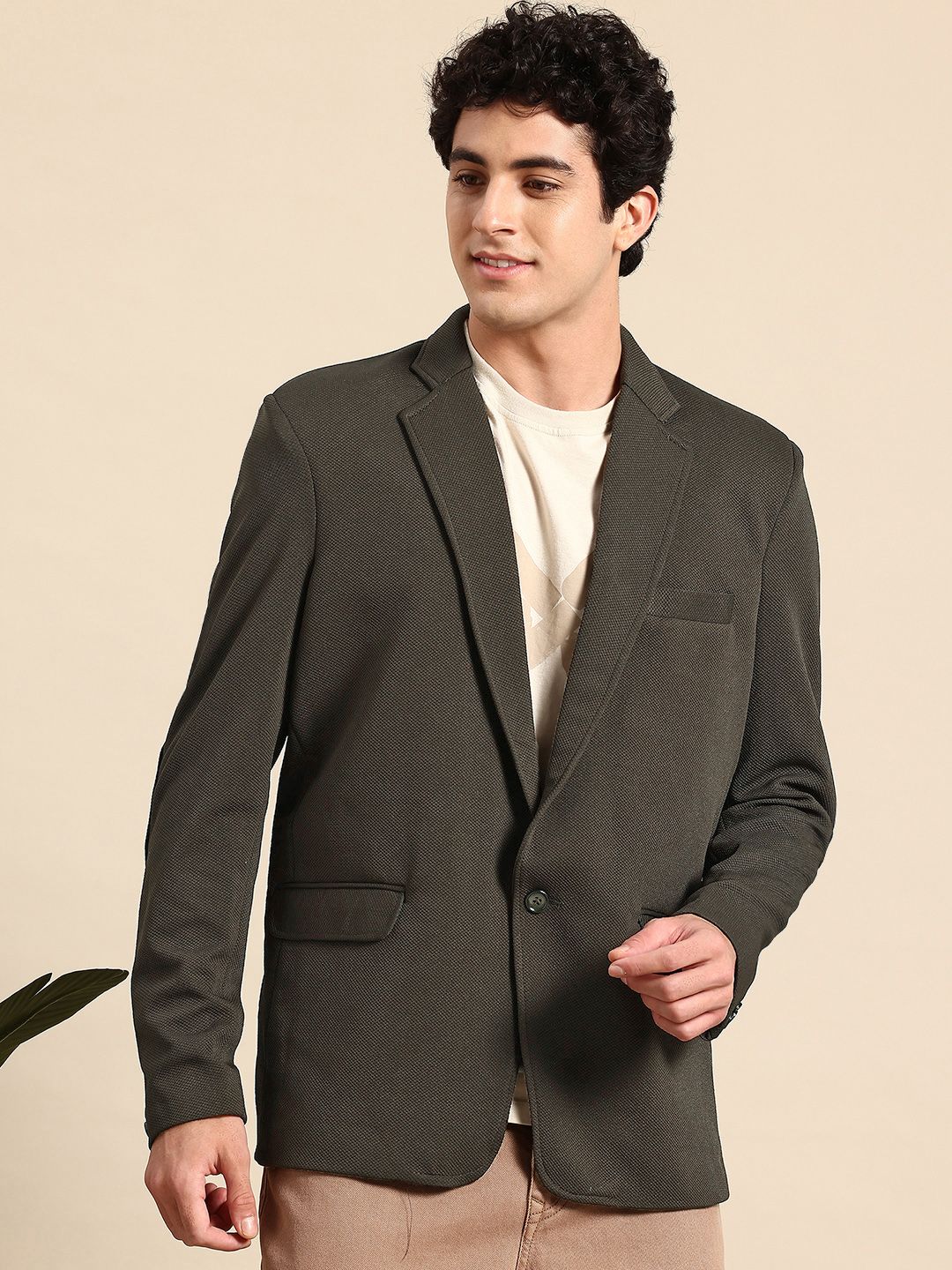 Mast & Harbour Single-Breasted Self Design Smart Casual Blazer-picture-57