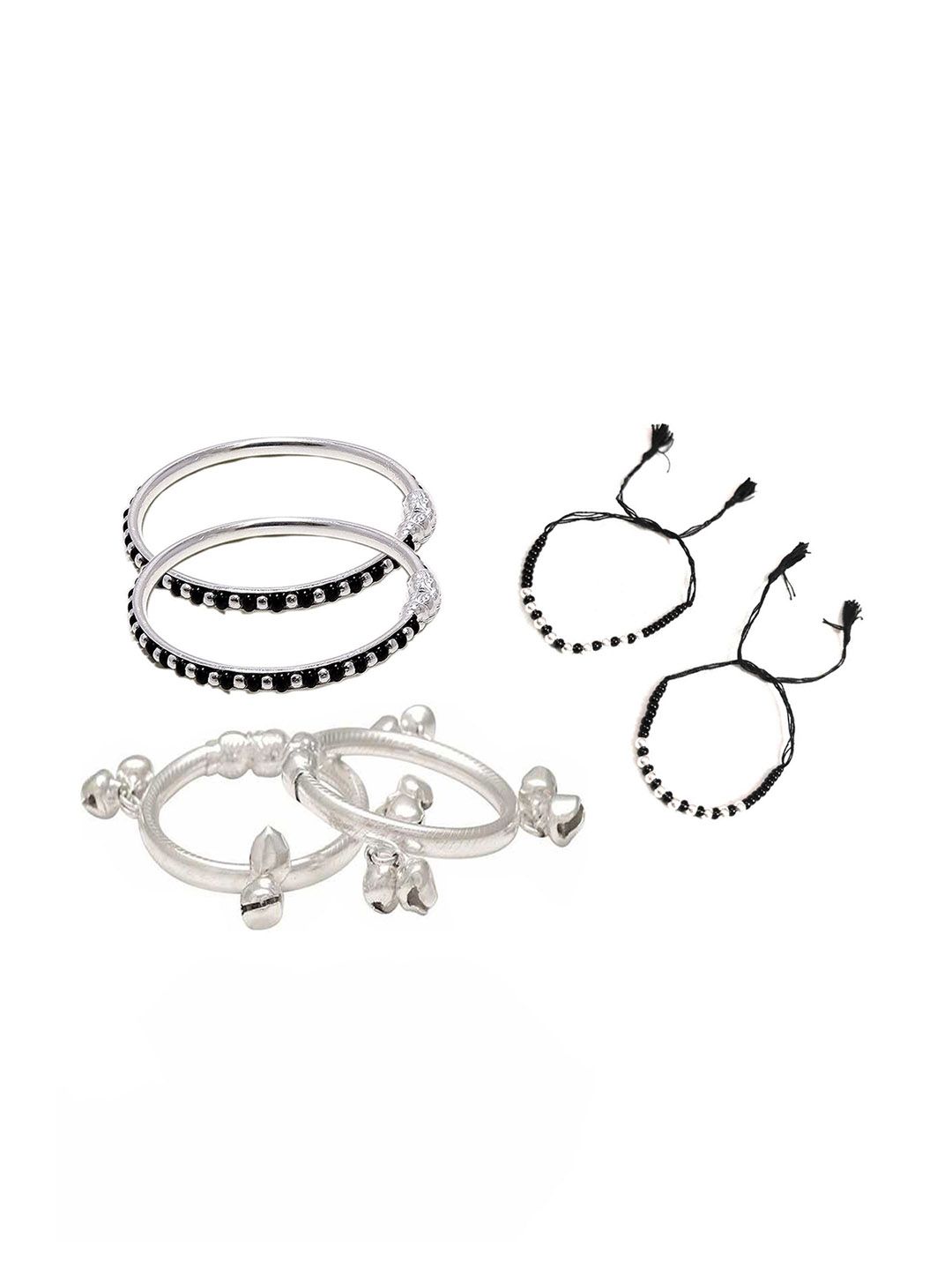 BAESD Kids Set Of 6 Silver-Plated Beaded Bangles-picture-55