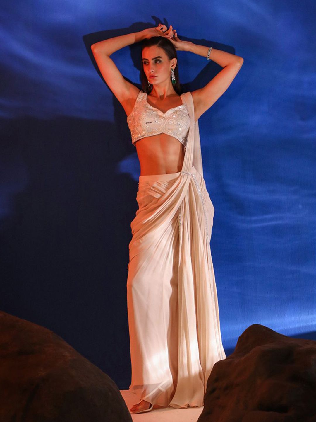 Jade by Ashima Beads and Stones Pure Crepe Saree-image-1