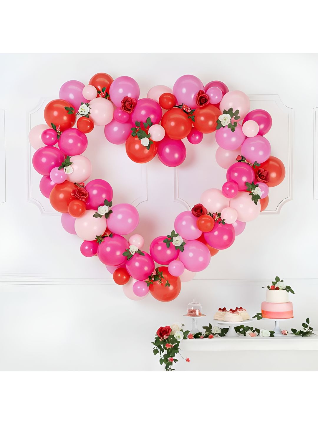 Special You 60 Balloons, White Rose Vine & Bunch of Artificial Rose Valentine DayDecor-picture-22