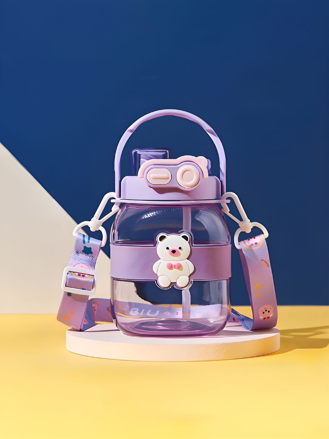 Kuber Industries Purple & Transparent Single Plastic Printed Water Bottle