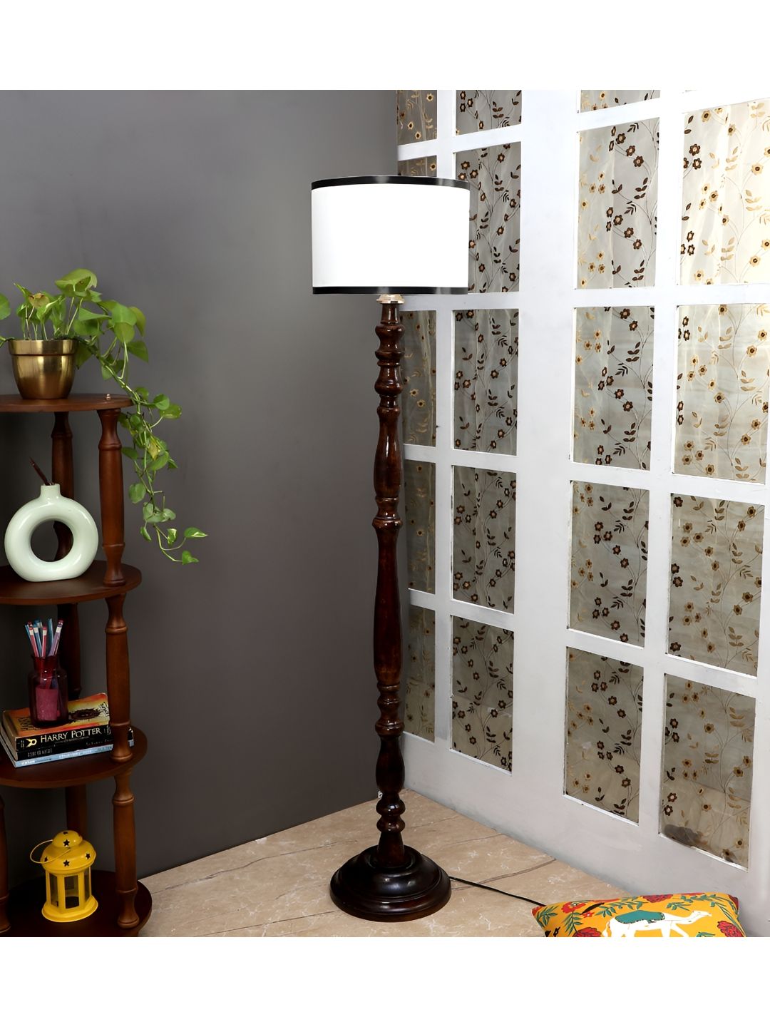 TU CASA White Mango Wooden Cylindrical Shaped Floor Lamps-image-37