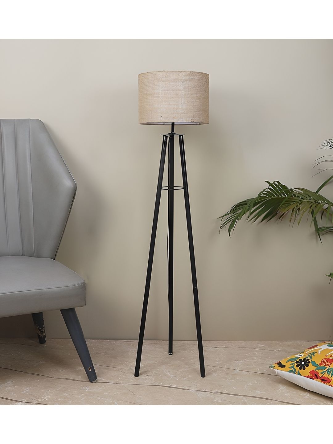 TU CASA Cream & Black Jute Cylindrical Foldable Shaped Lamp-image-31