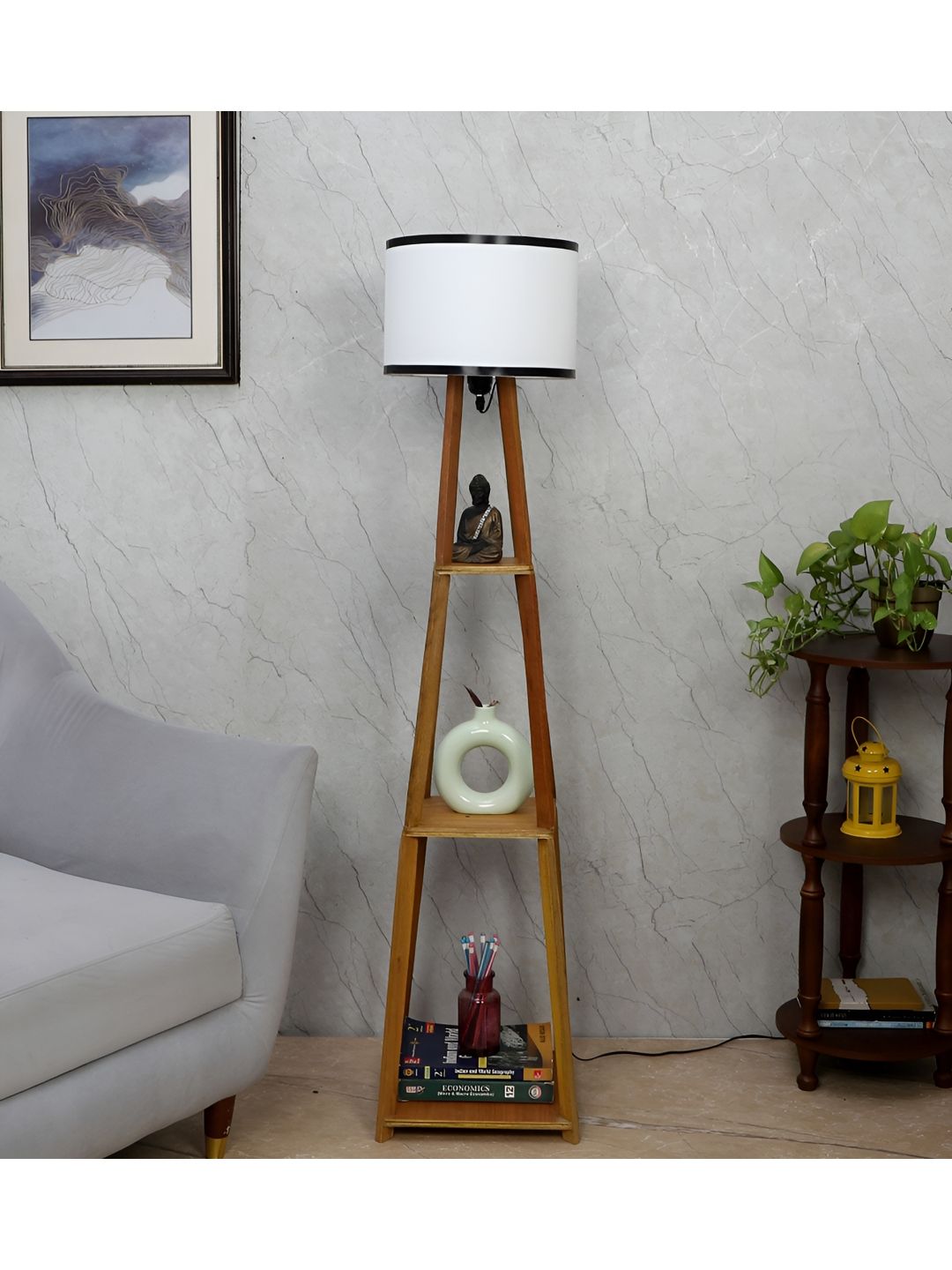 TU CASA White & Brown Wooden Cylindrical Shaped Floor Lamp-picture-13