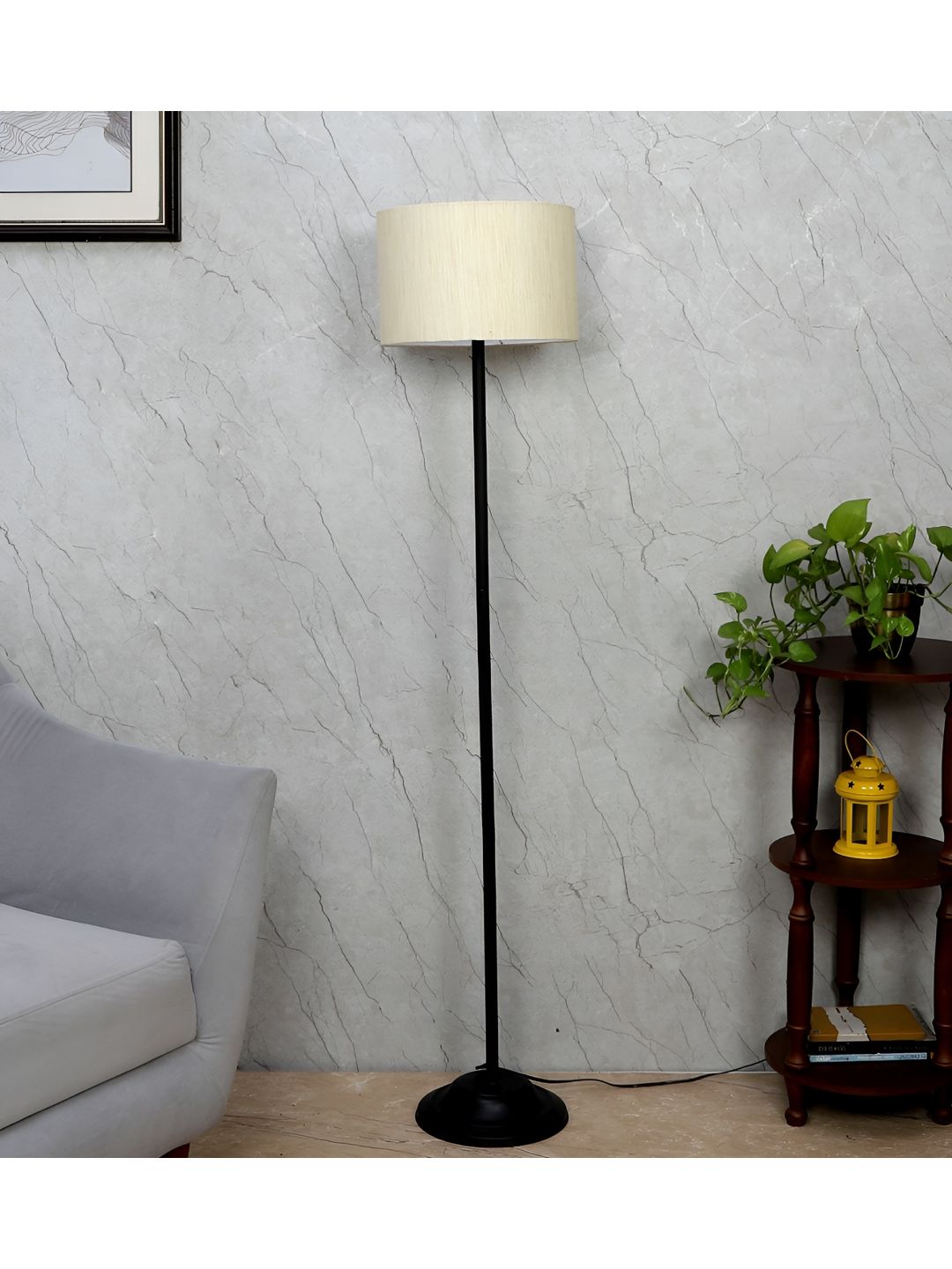 TU CASA Off White & Black Foldable Standing Cylindrical Shaped Floor Lamp-picture-37