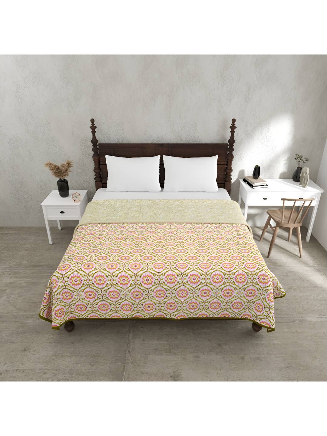 BED-SHEET.COM Green Abstract Pure Cotton 150 GSM Double Bed Dohar & 2 Pillow Covers-image-26