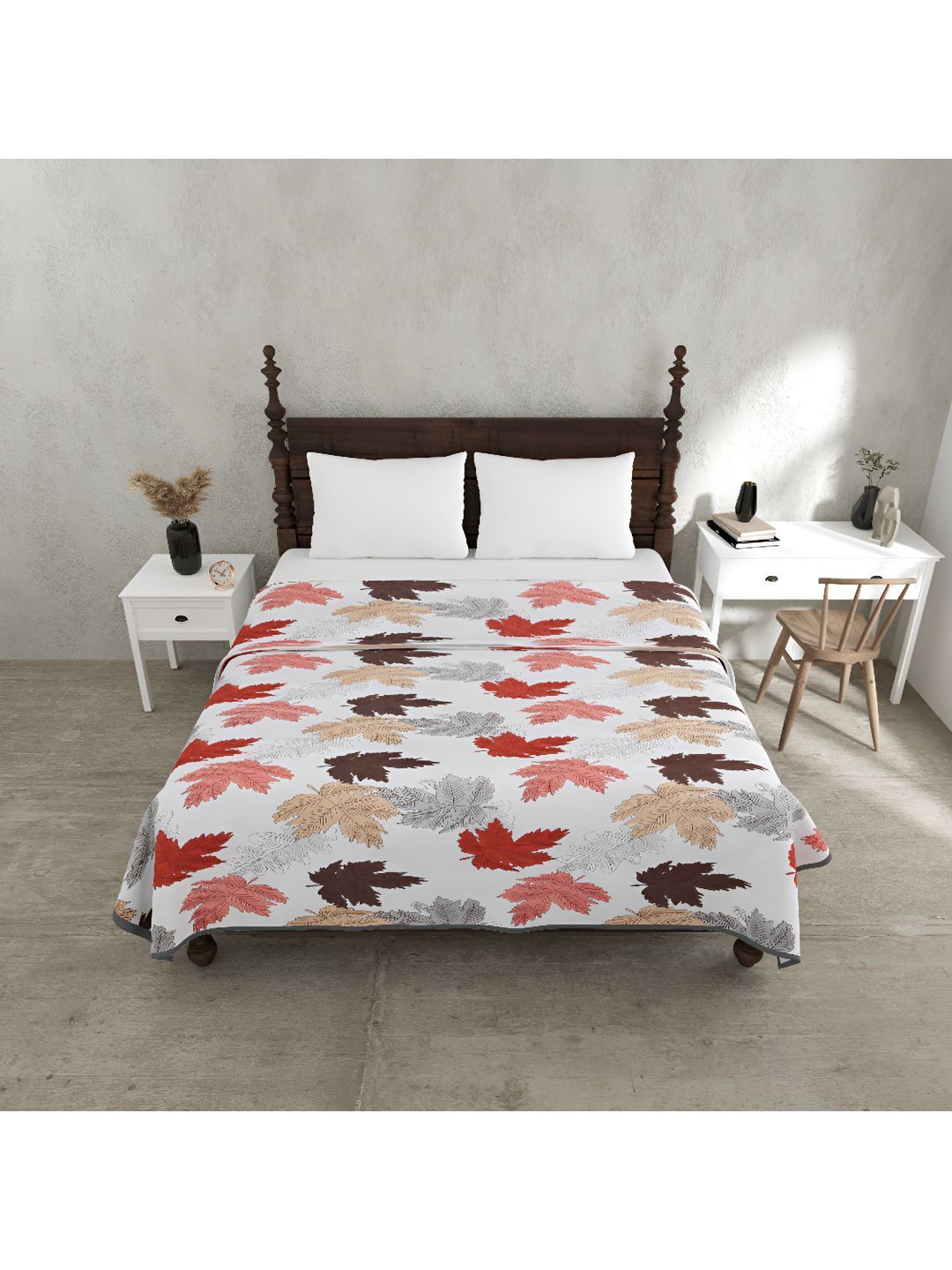 BED-SHEET.COM Grey & Pink Floral Cotton 150 GSM Double Bed Dohar & 2 Pillow Covers-image-29