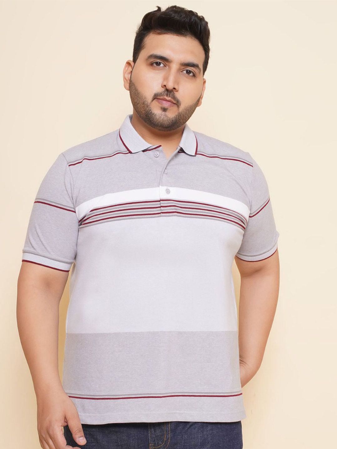 John Pride Men Striped Polo Collar Plus Size T-shirt-picture-36