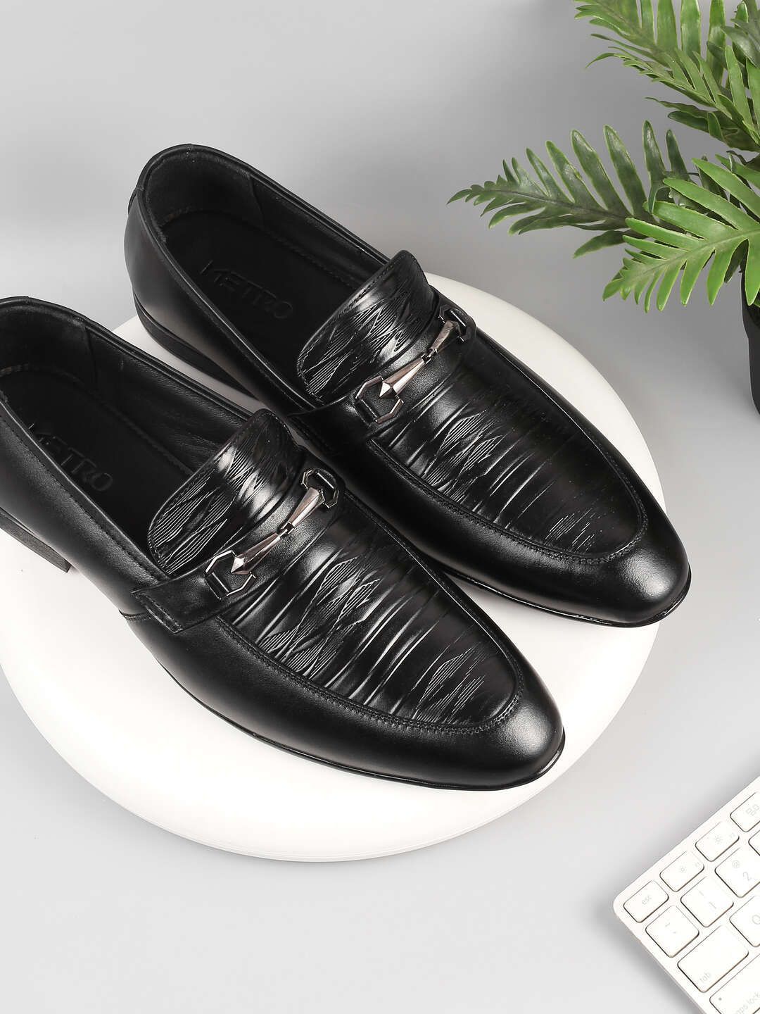 Metro Men Textured Leather Square Toe Formal Loafers-picture-29