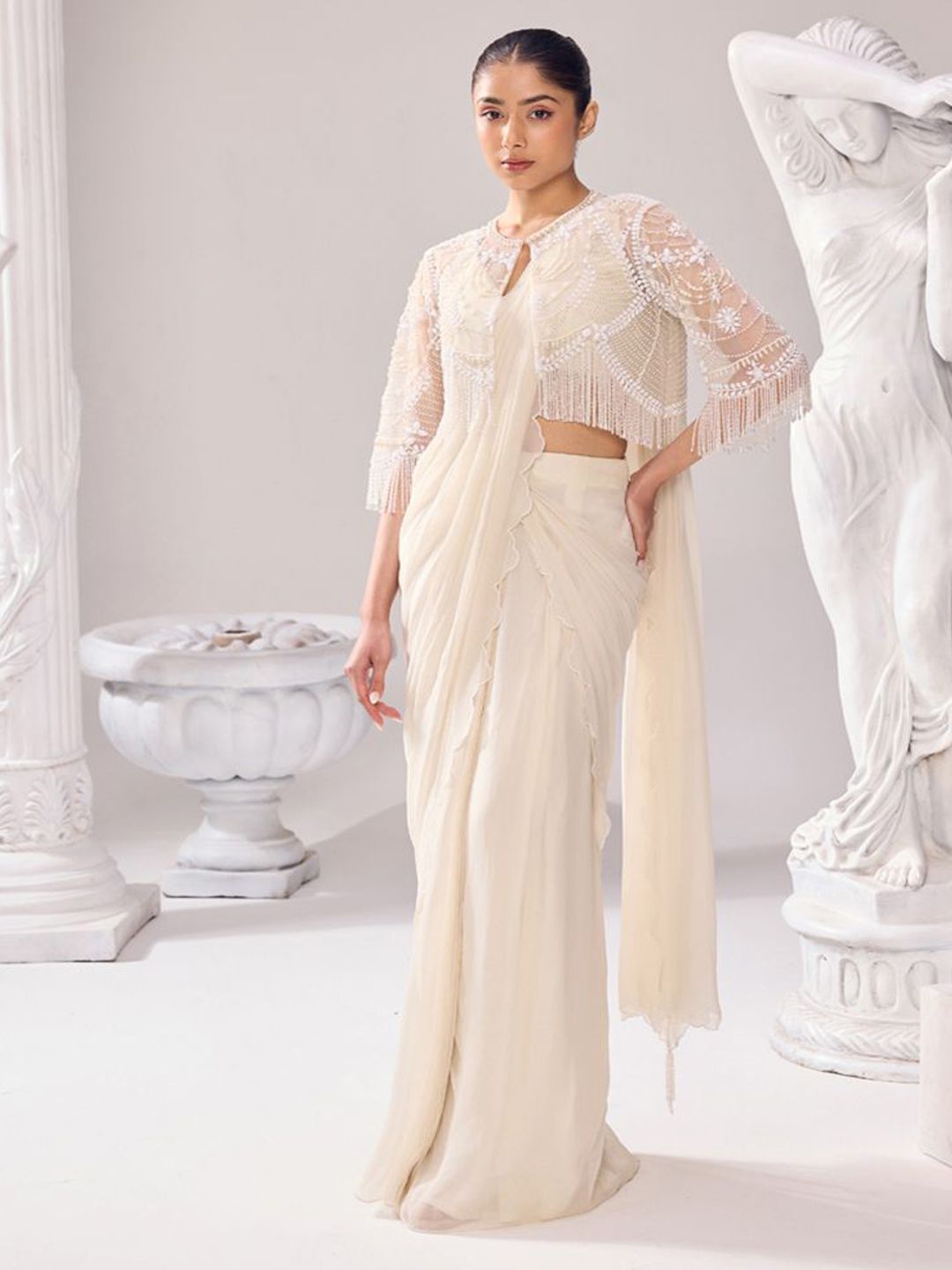 Jade by Ashima Striped Organza Saree-image-5