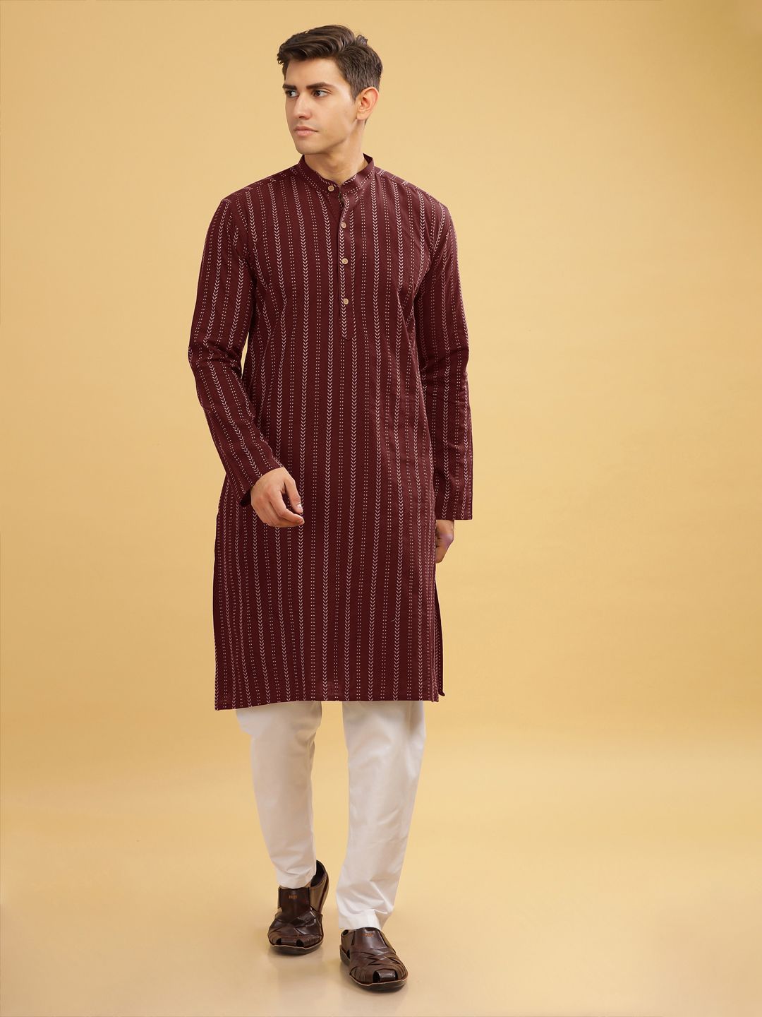 Anouk Striped Mandarin Collar Kurta-picture-57