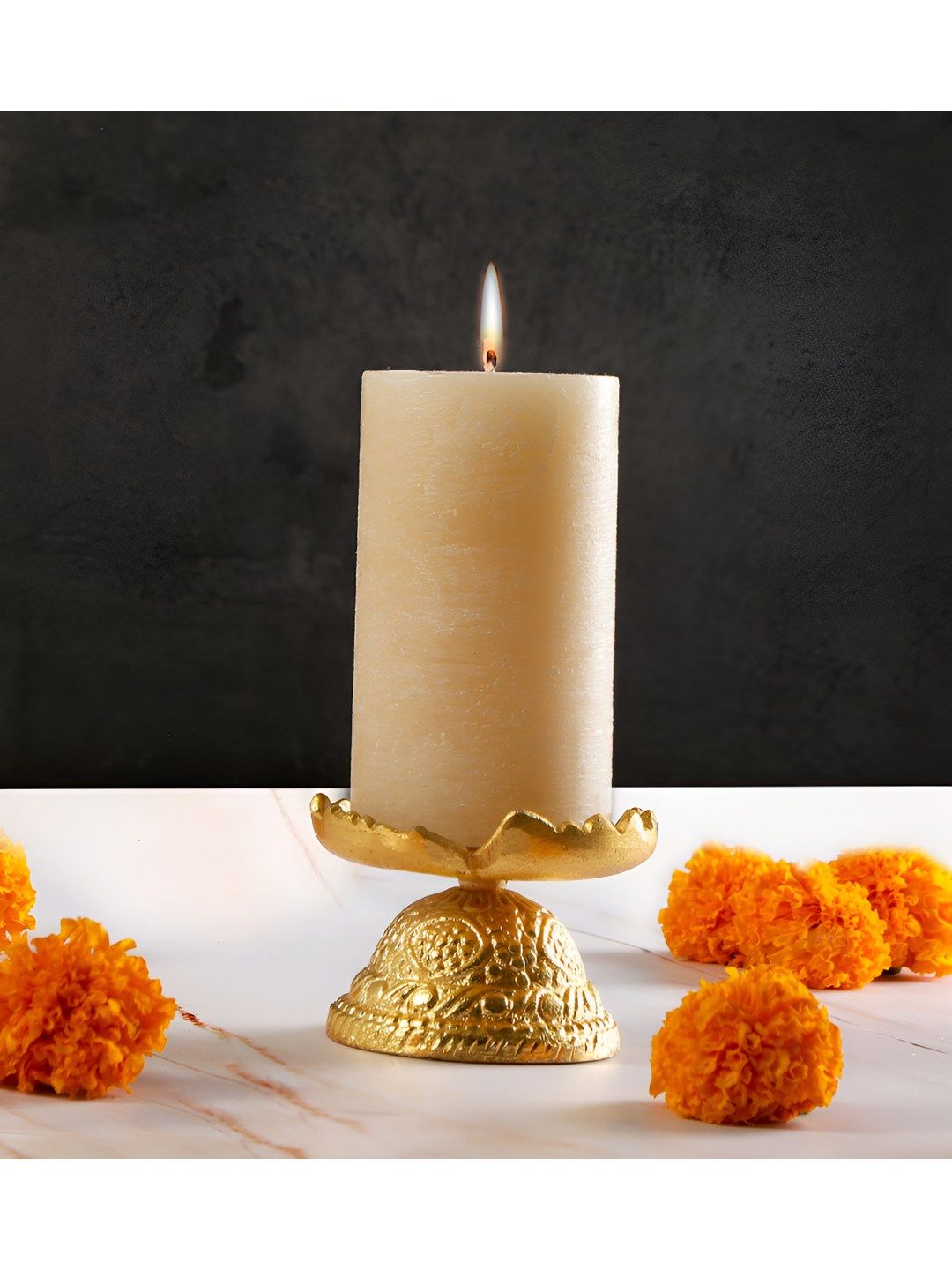 THE HOME CO. Gold-Toned Textured Candle Holder-picture-27