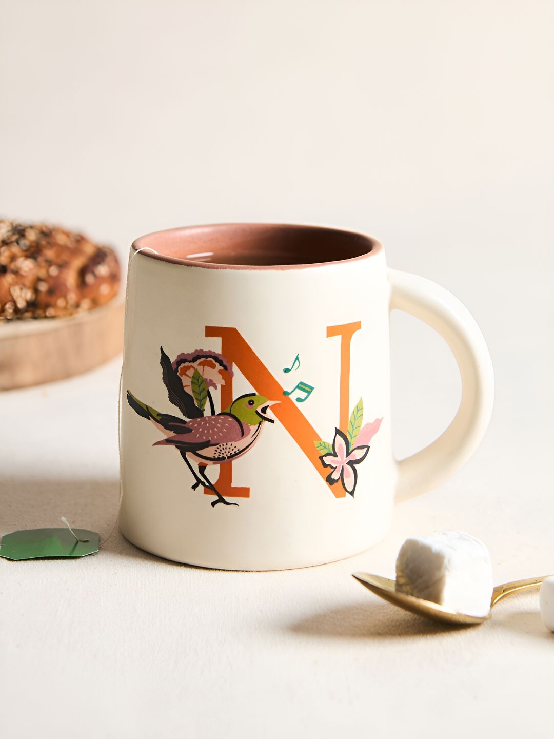 Chumbak Off White & Orange Printed Ceramic Glossy Mug 300 ml-image-45