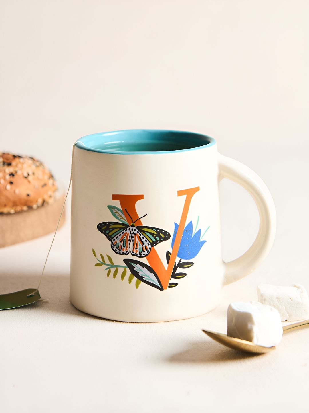 Chumbak Off White & Orange Printed Ceramic Glossy Mug 300 ml-image-41