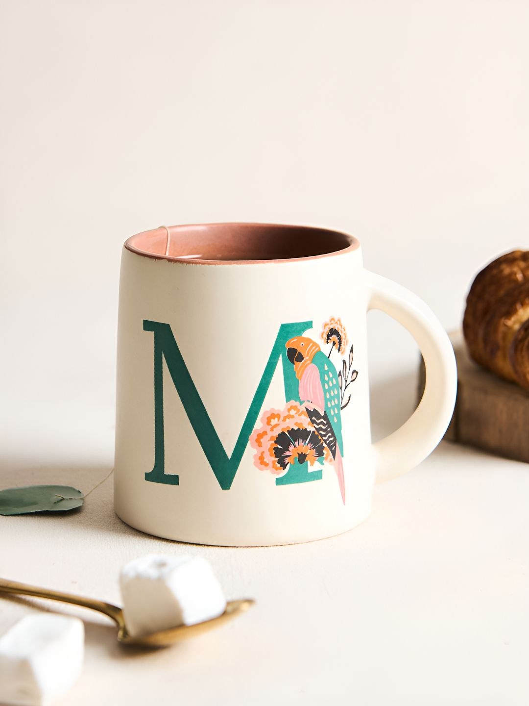 Chumbak Off White & Green Printed Ceramic Glossy Macaw Mug 300 ml-image-44