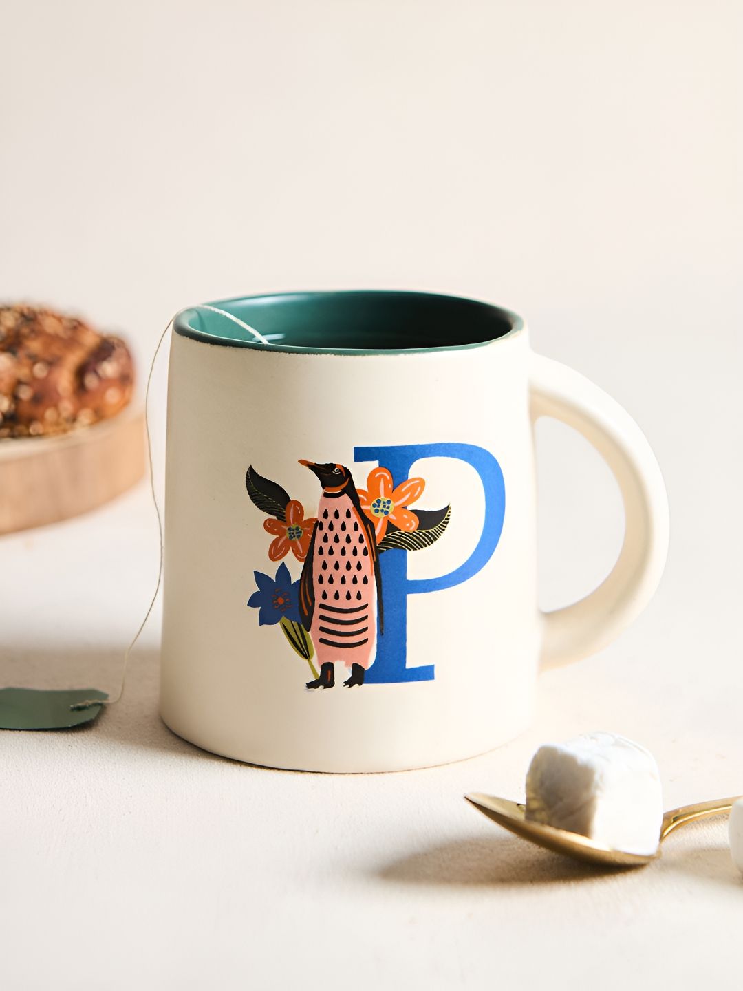Chumbak Off White & Blue Printed Ceramic Glossy Mug 300 ml-image-49