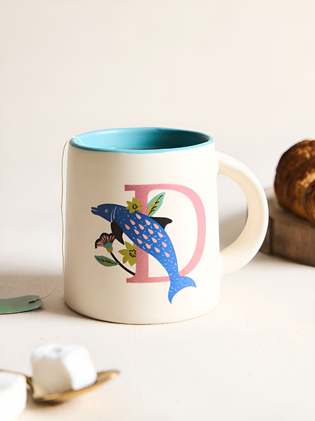 Chumbak Off White & Blue Printed Ceramic Glossy Mug 300 ml-image-18