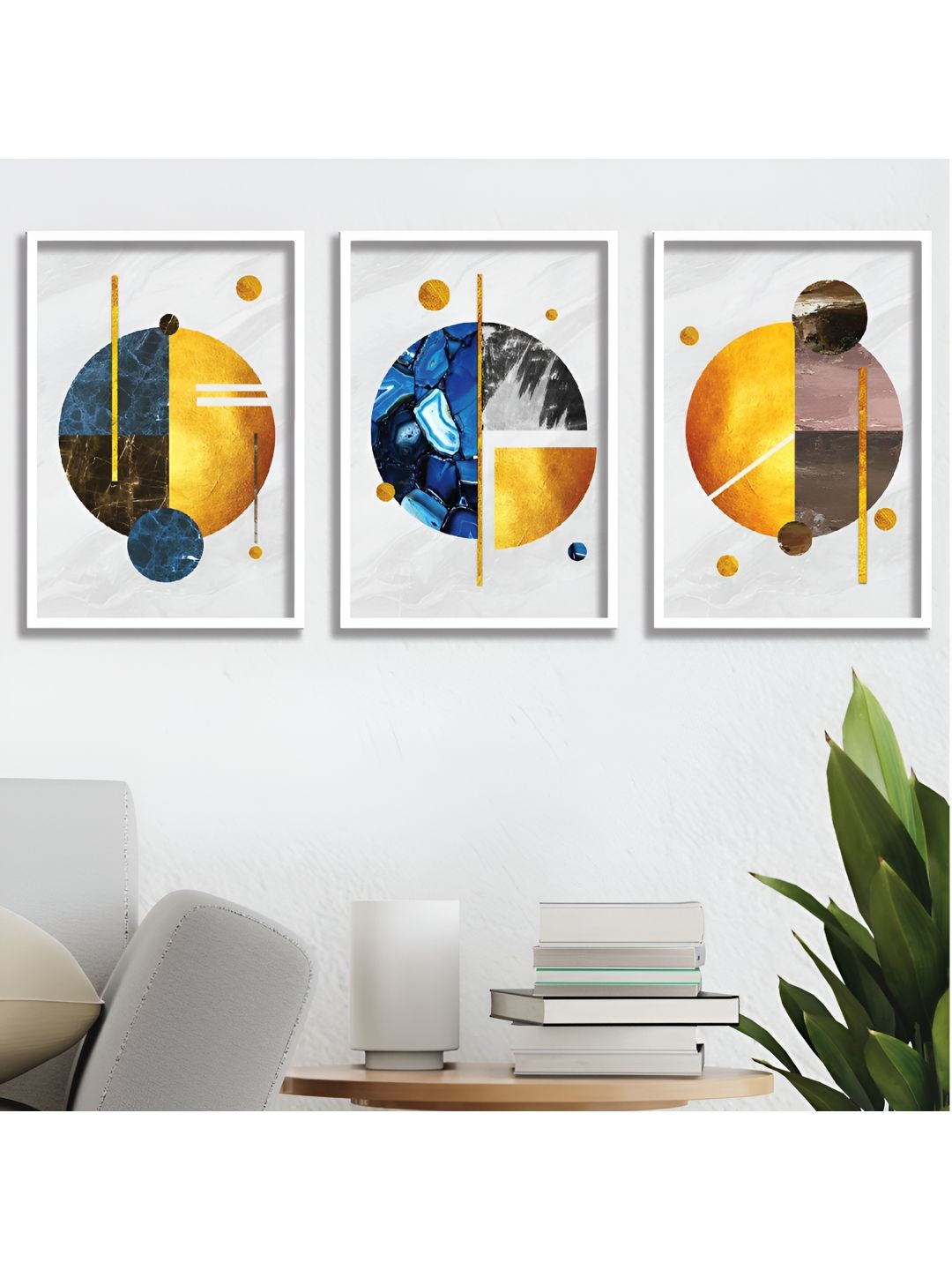 Aura White & Yellow 3 Piece Wooden Abstract Wall Art-picture-39