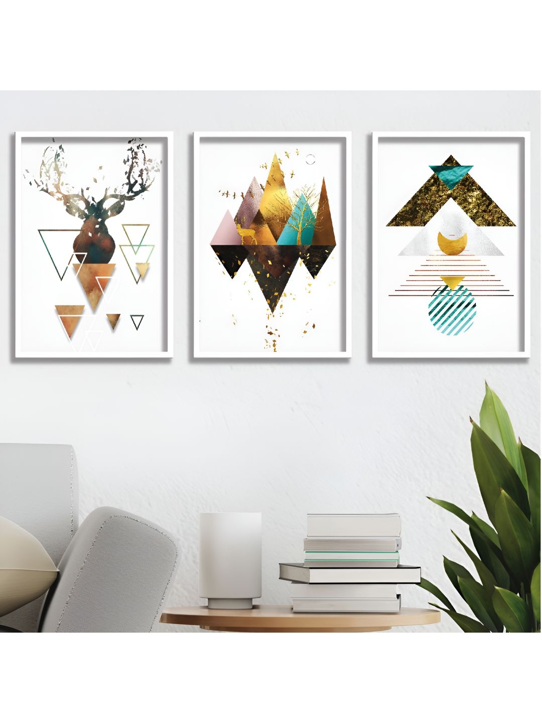 Aura White & Yellow 3 Pieces Wood Abstract Wall Paintings-picture-32