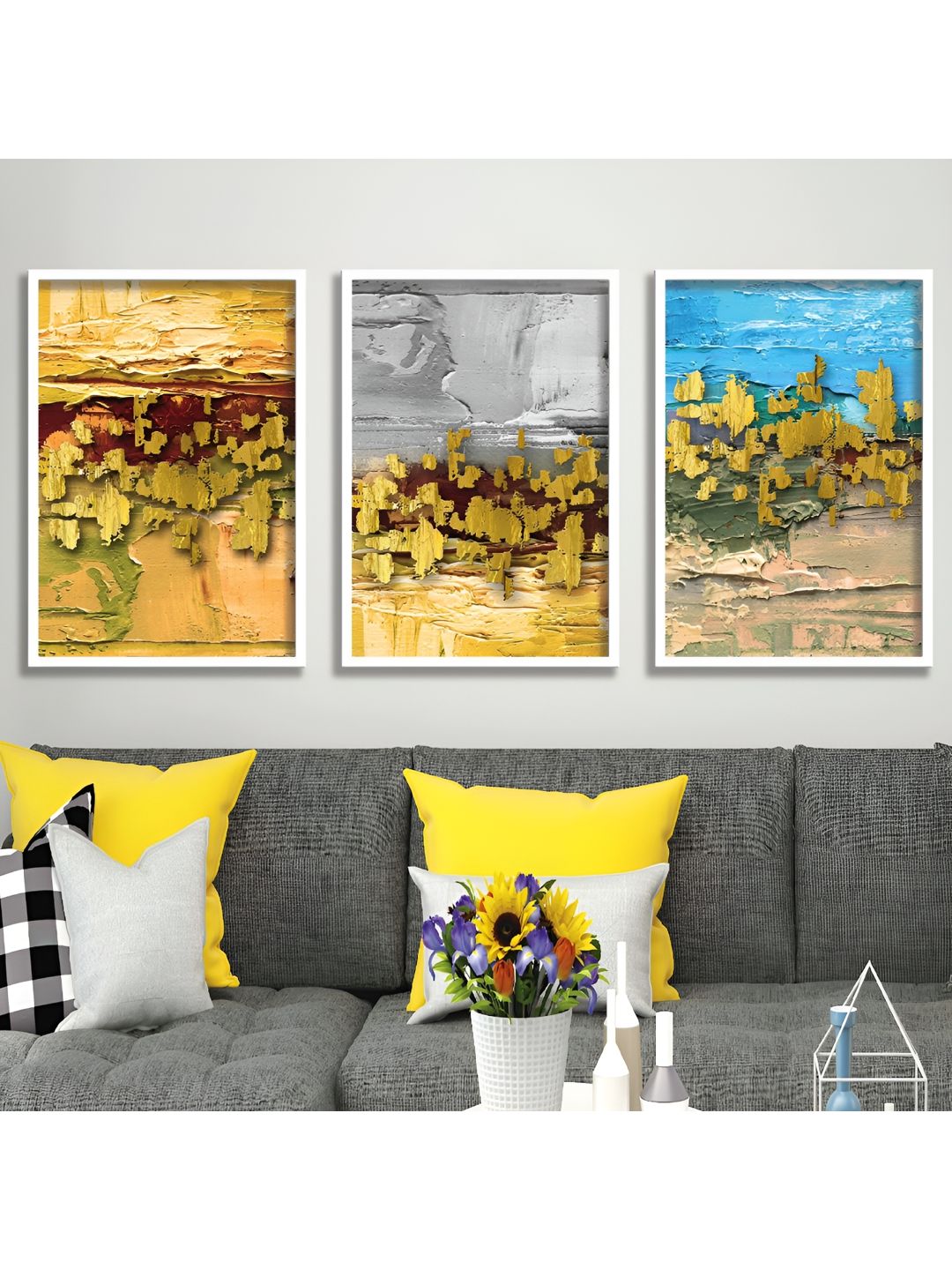 Aura White & Yellow 3 Pieces Wooden Abstract Wall Art-picture-20