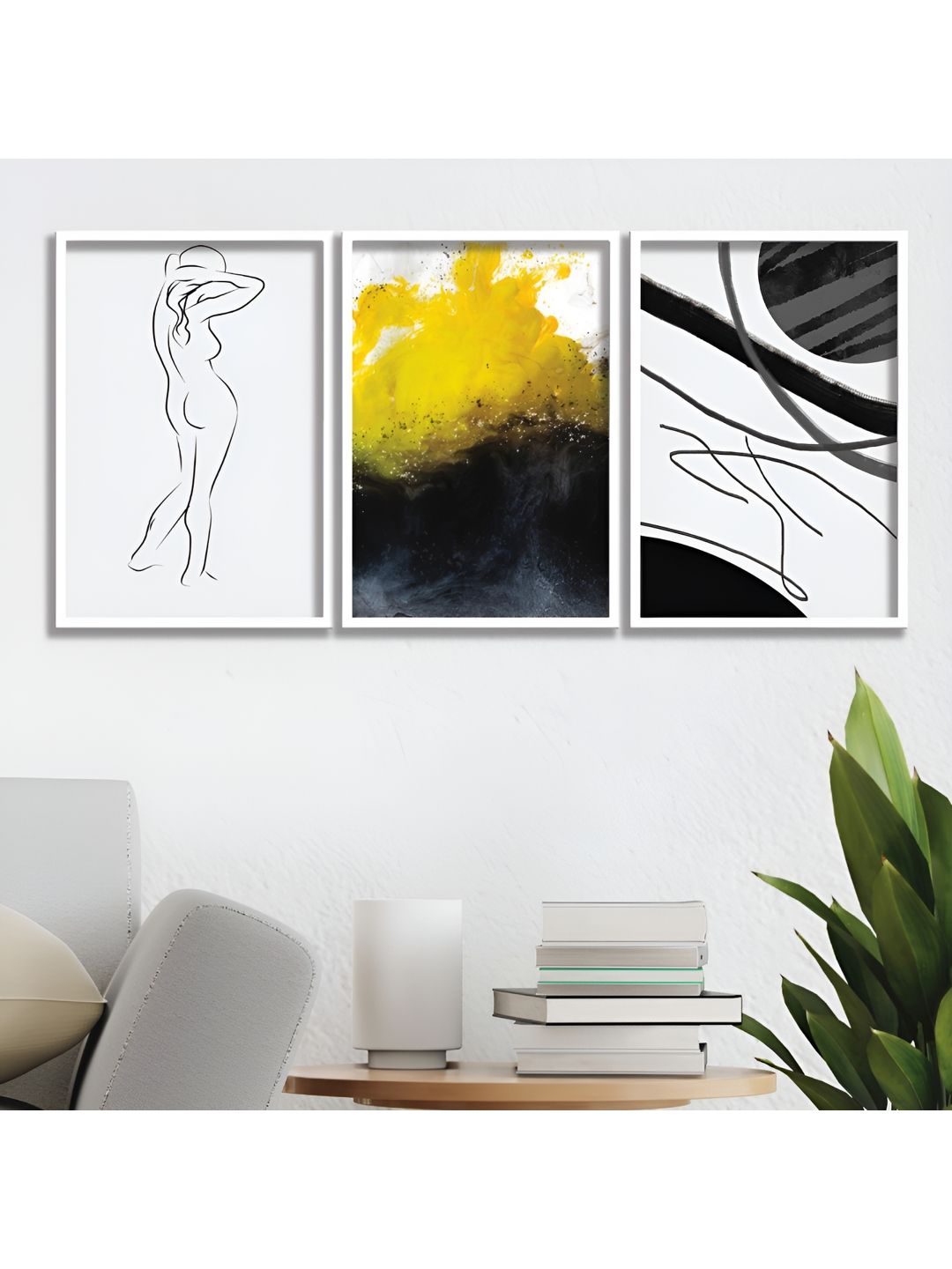 Aura White & Yellow 3 Pieces Wooden Abstract Wall Art-picture-21