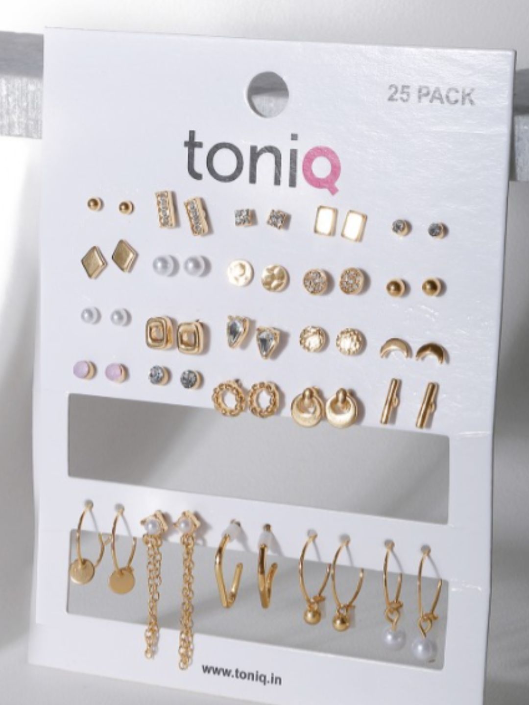 ToniQ Set of 25 Gold-Plated Stones Studded Contemporary Studs & Half Hoop Earrings-picture-21