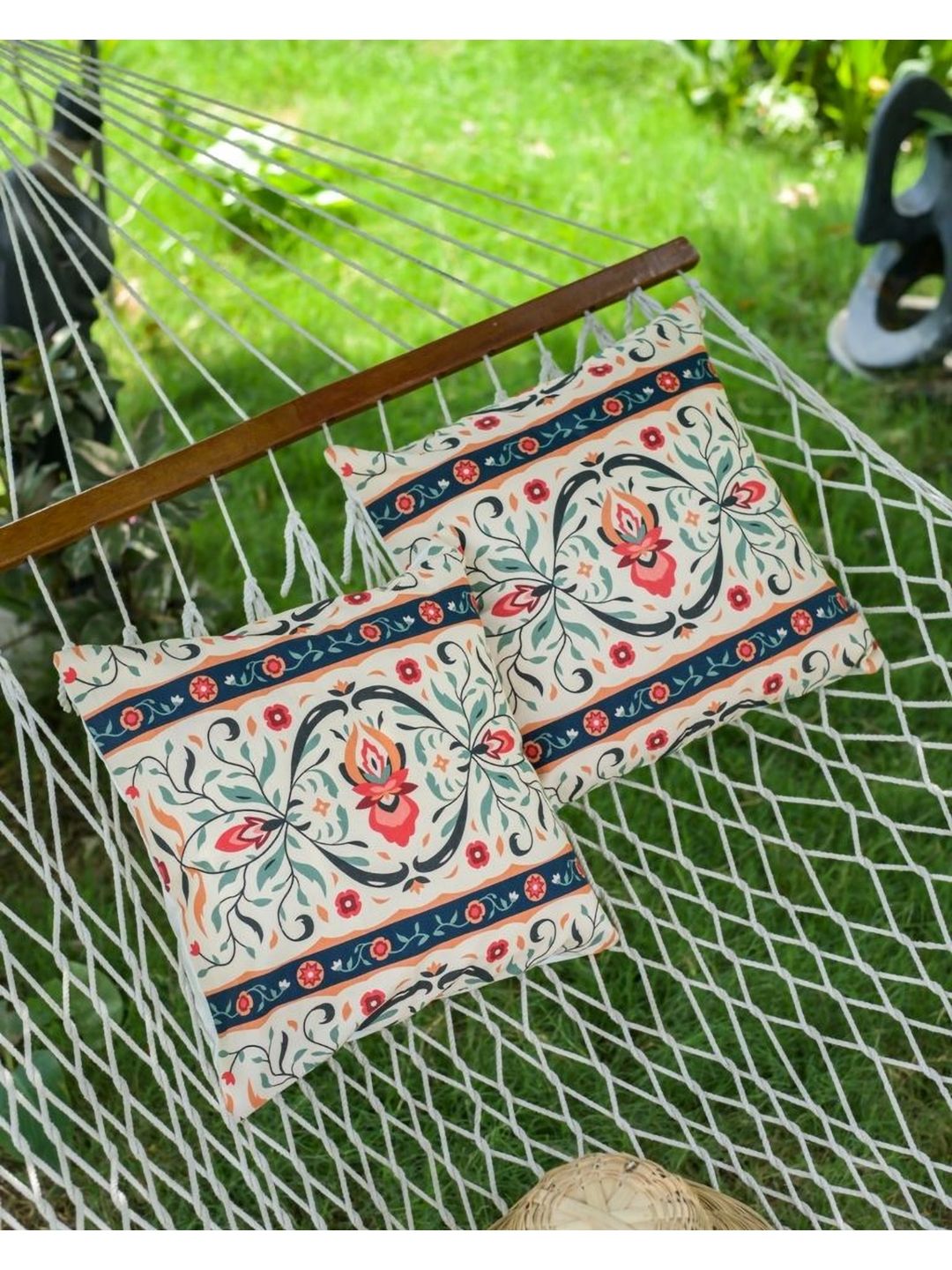 ABSTRACT INDIA Cream & Green 2 Pieces Printed Cotton Square Cushion Covers-picture-20