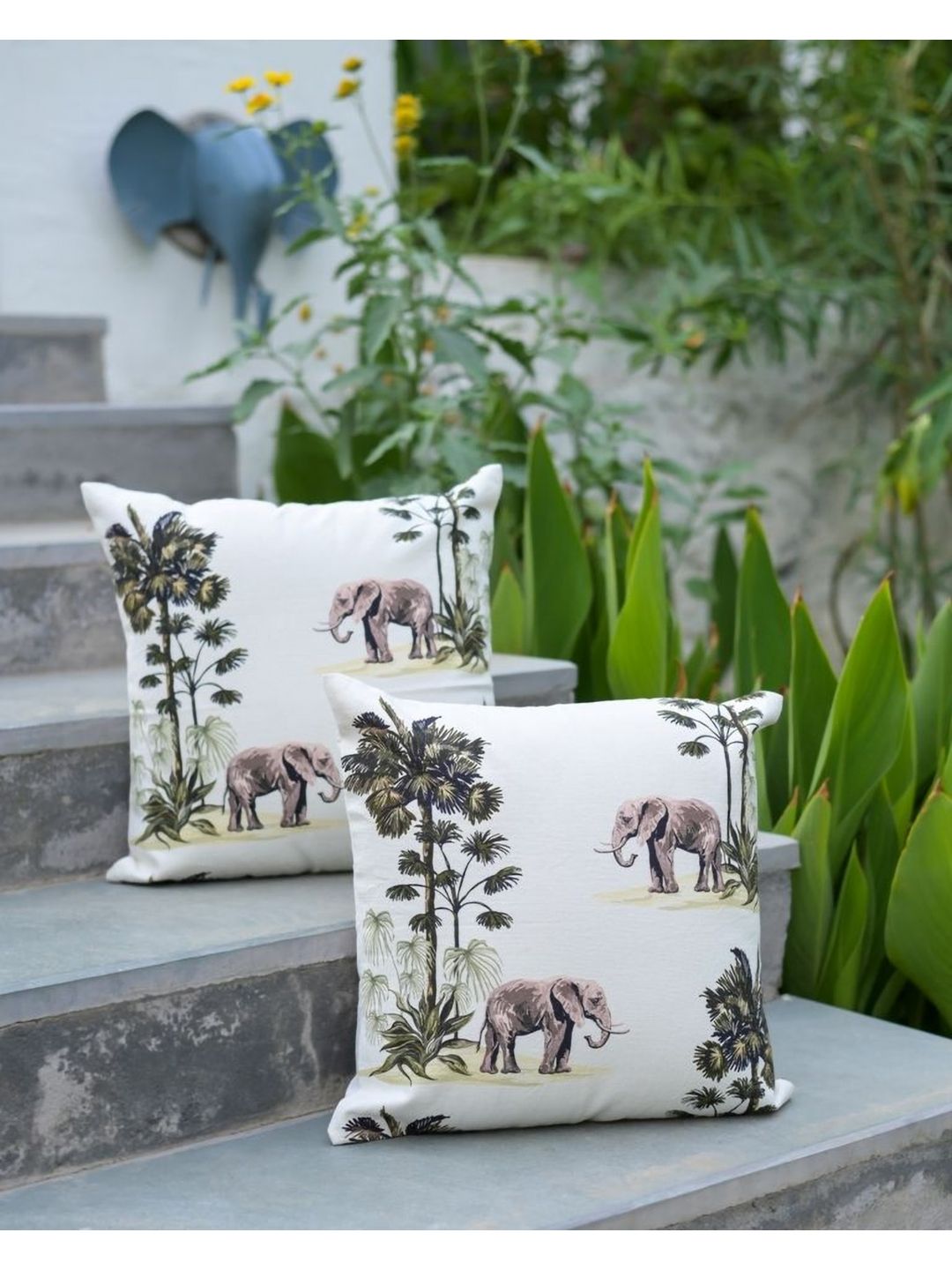 ABSTRACT INDIA White & Brown 2 Pcs Printed Cotton Square Cushion Covers-picture-26