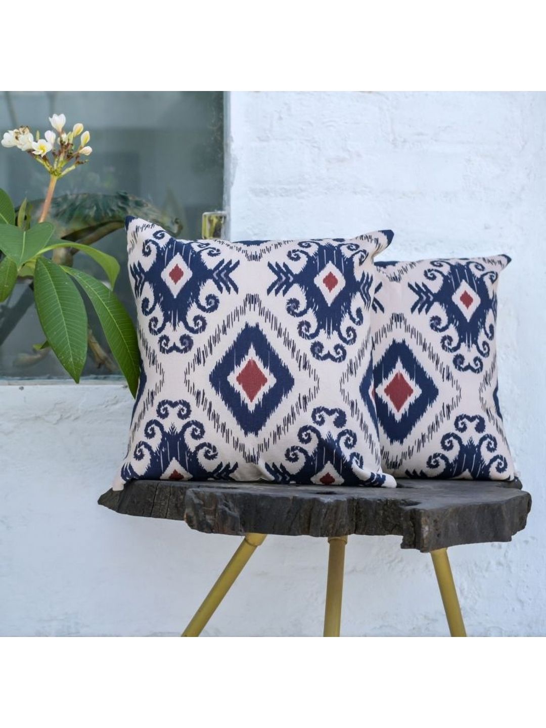 ABSTRACT INDIA White & Blue 2Pieces Ethnic Motifs Cotton  Square Cushion Covers-picture-24