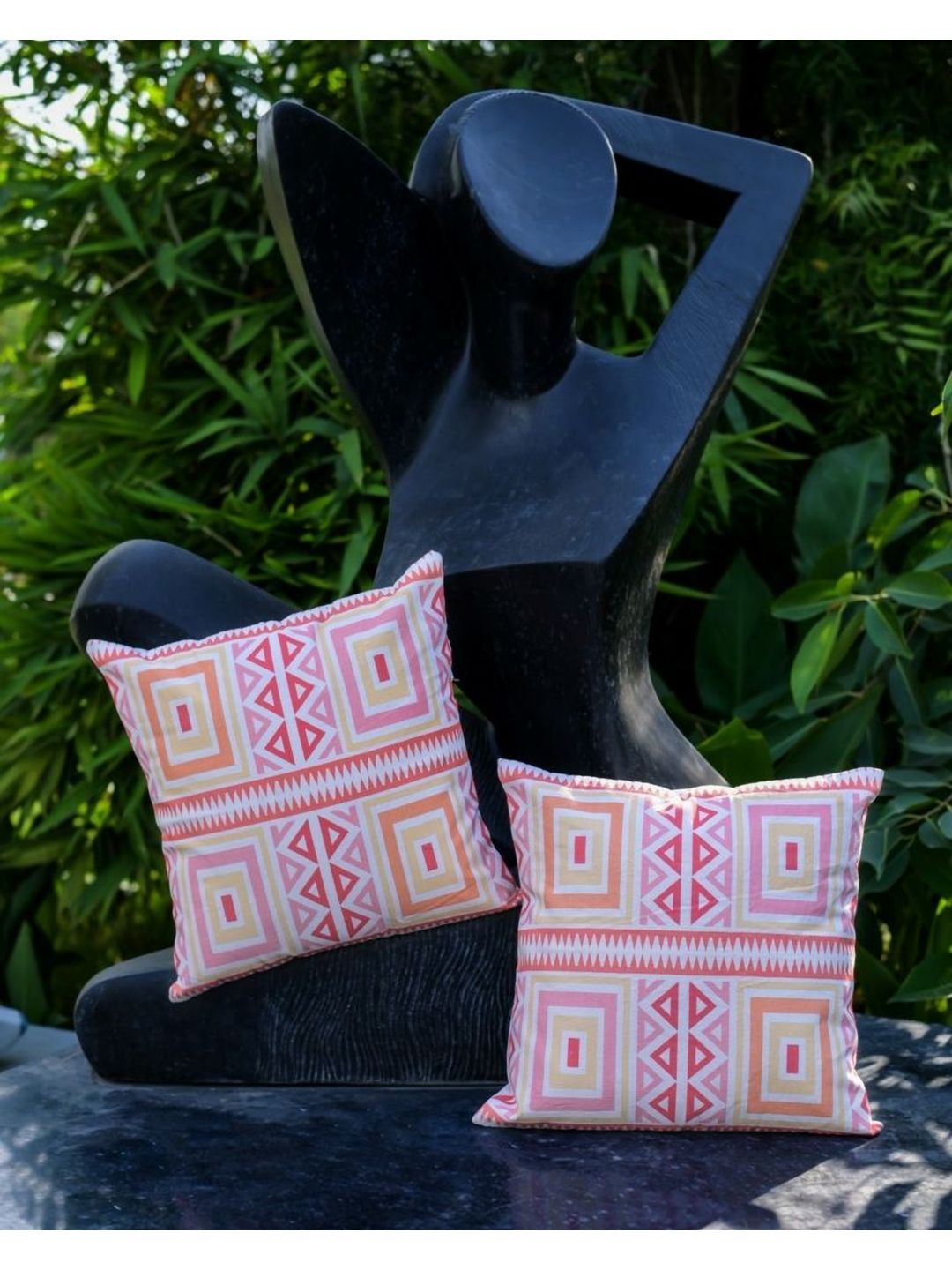 ABSTRACT INDIA White & Pink 2 Pieces Printed Cotton Square Cushion Covers-picture-25