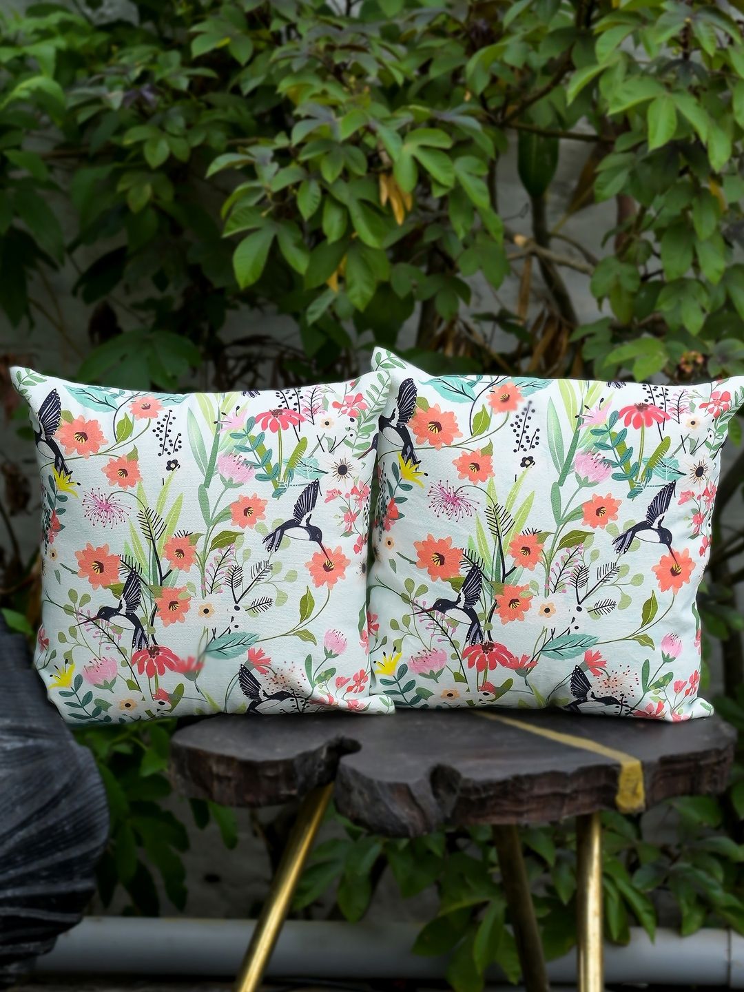 ABSTRACT INDIA White & Green 2Pieces Floral Cotton Square Cushion Covers-picture-38
