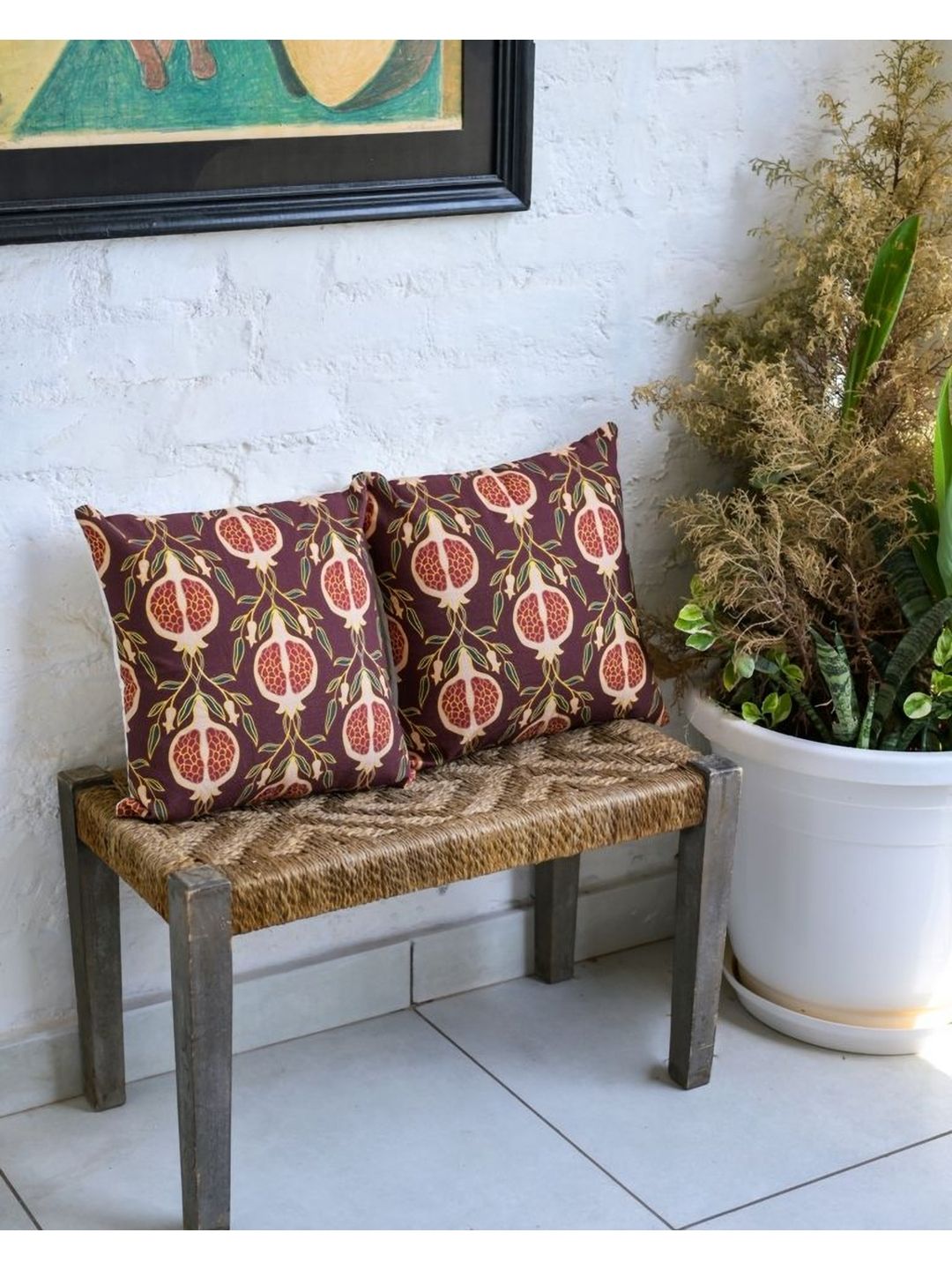 ABSTRACT INDIA Maroon & Beige 2 Pieces Printed Cotton Square Cushion Covers-picture-23