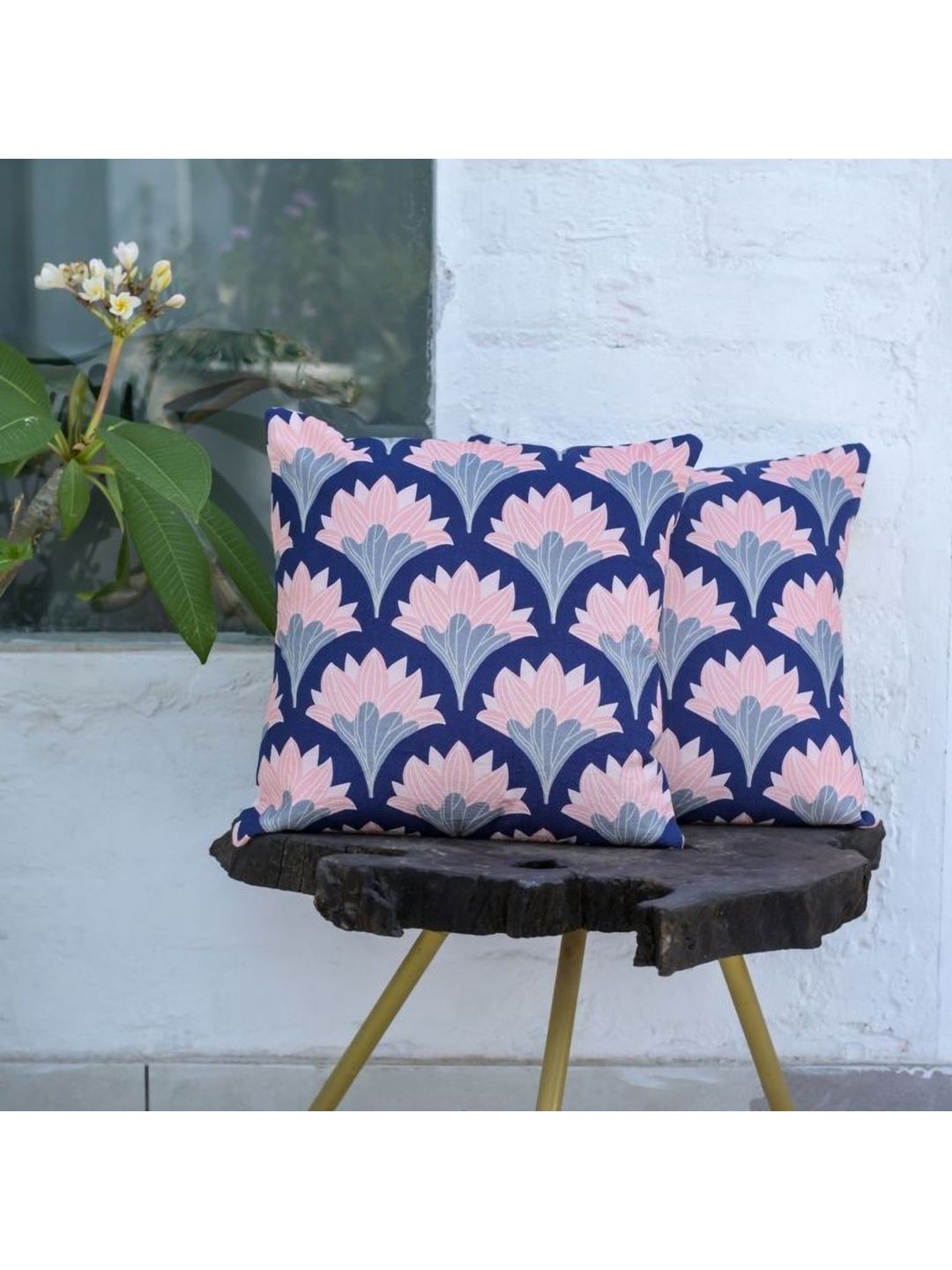 ABSTRACT INDIA Pink & Blue 2Pieces Floral Cotton Square Cushion Covers-picture-43