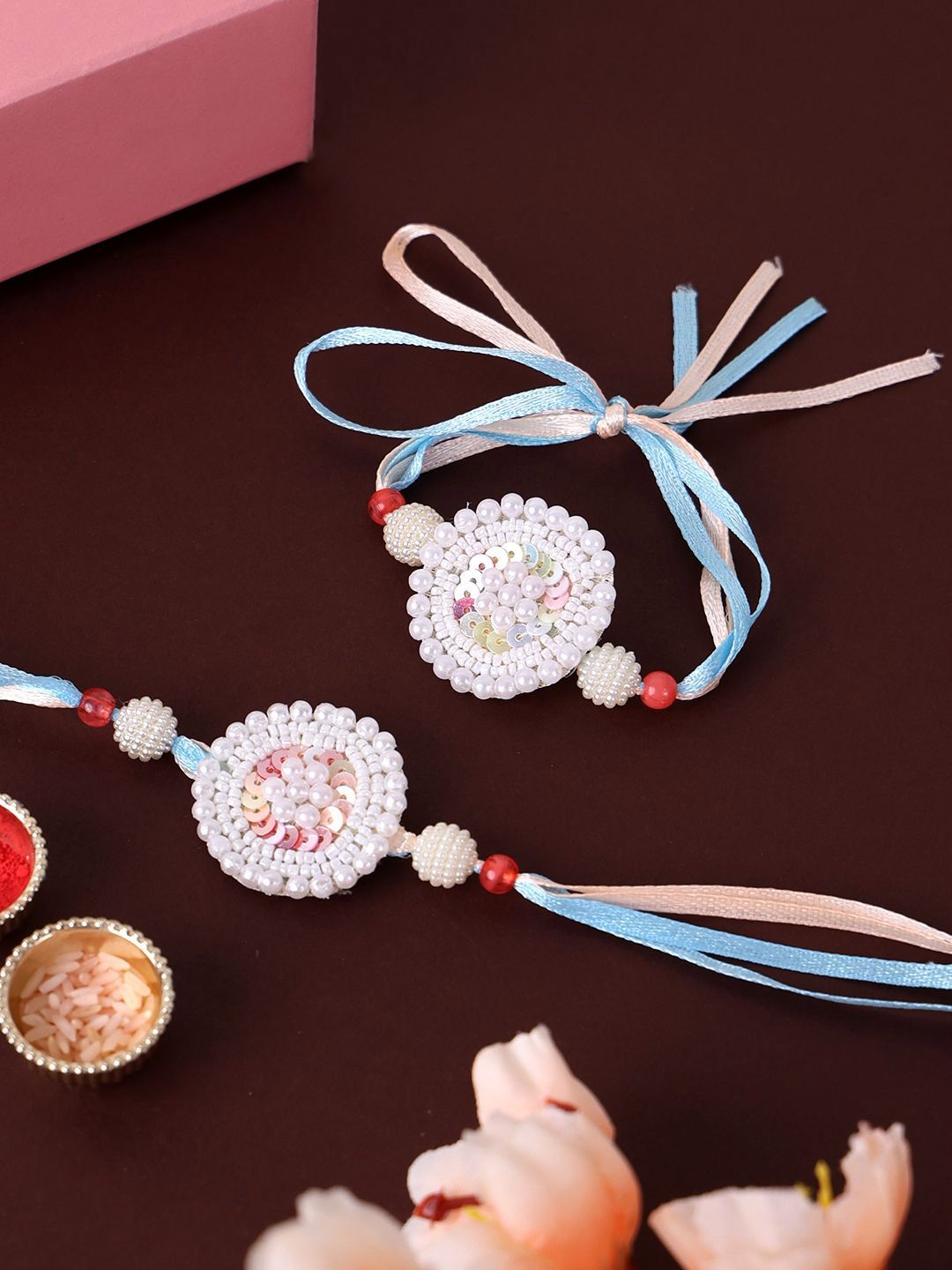 panash PANASH- Gold-Plated Pearls Thread Rakhi With Roli Chawal-picture-46