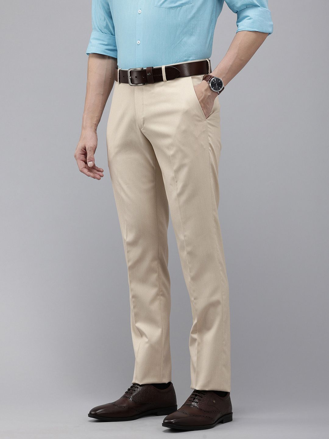 Arrow Men Hudson Tailored Fit Checked Formal Trousers-picture-31