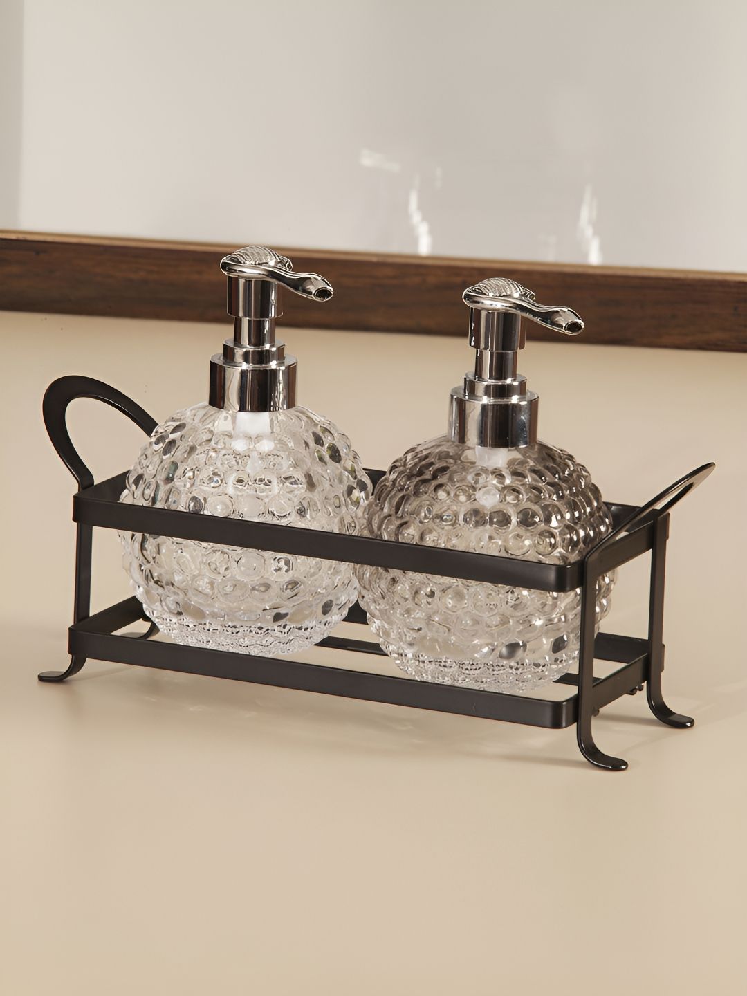 OBSESSIONS Transparent & Silver-Toned 2 Pieces Textured Glass Soap Dispensers 280ml-image-41