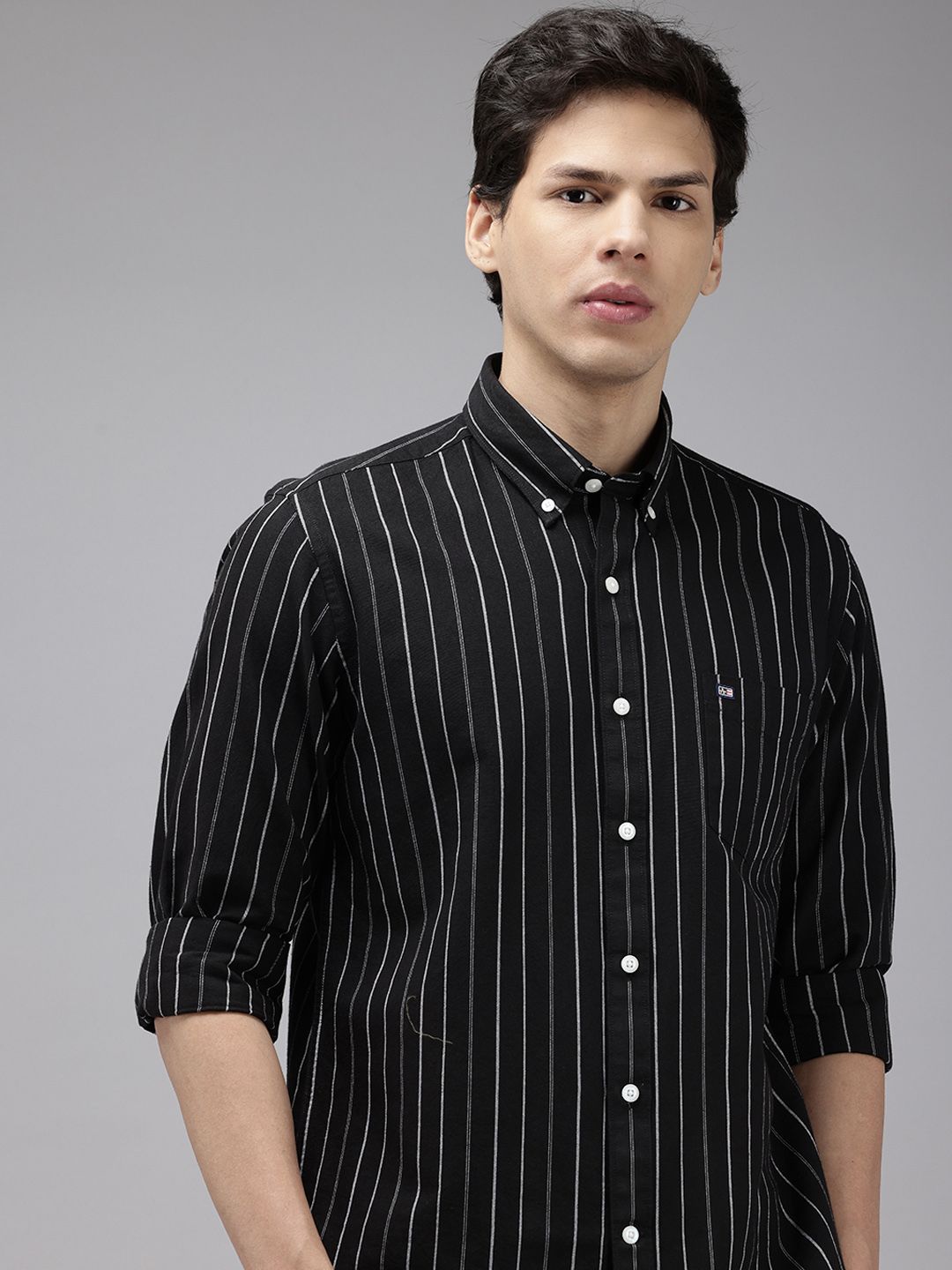 Arrow Sport Manhattan Slim Fit Self Striped Button-Down Collar Pure Cotton Casual Shirt-picture-11