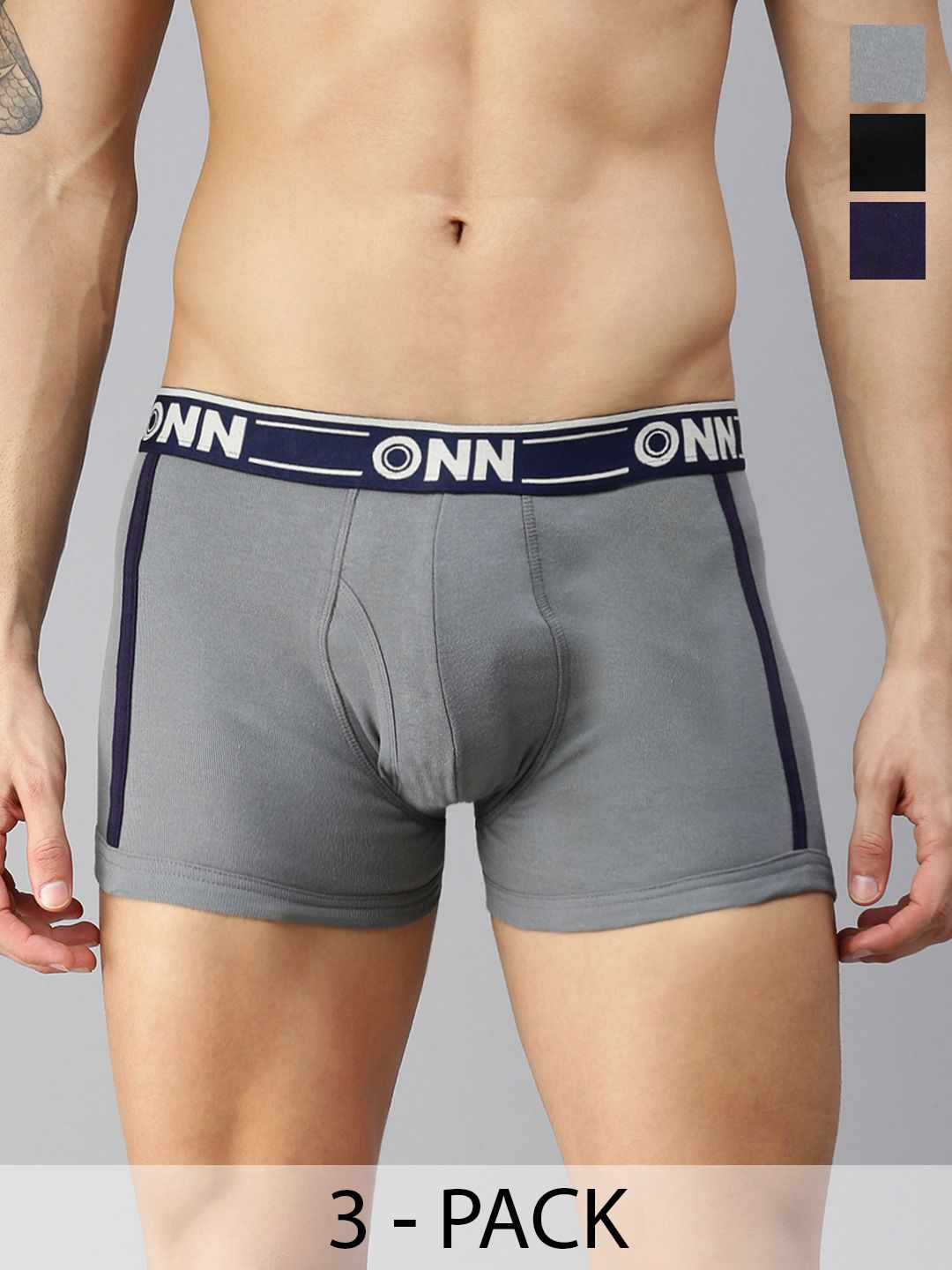 ONN Pack Of 3 Assorted Cotton Mid-Rise Trunks ONN_354_AST3_3PC-picture-51