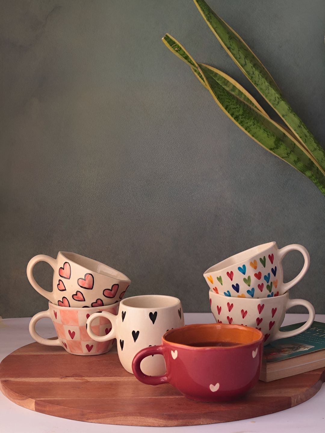 WEAVING HOMES White & Brown 6 Pieces Printed Microwave Safe Glossy Ceramic Mugs-picture-23