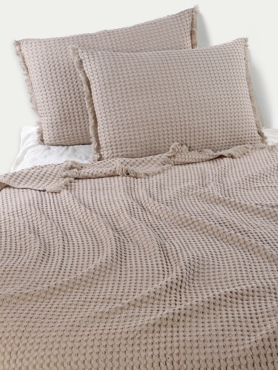 DESIGN GAATHA Beige Self-Designed Double King Bed Cover With 2 Pillow Covers-picture-1